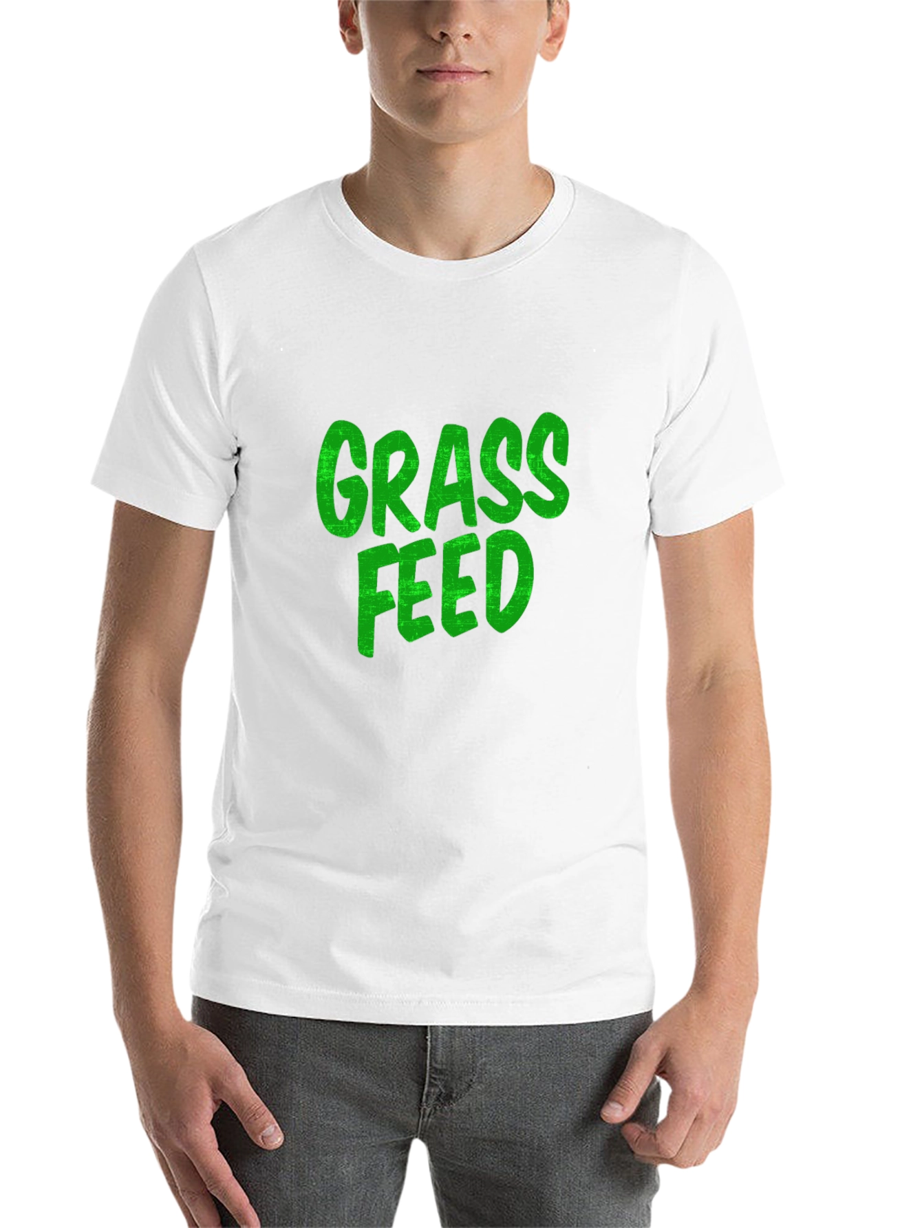 Black Grass Feed Green Text Black Cotton T-Shirt view 14