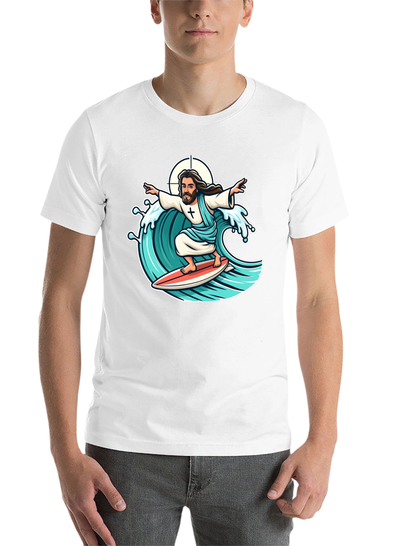 Black Surfing Jesus Graphic T-Shirt view 14