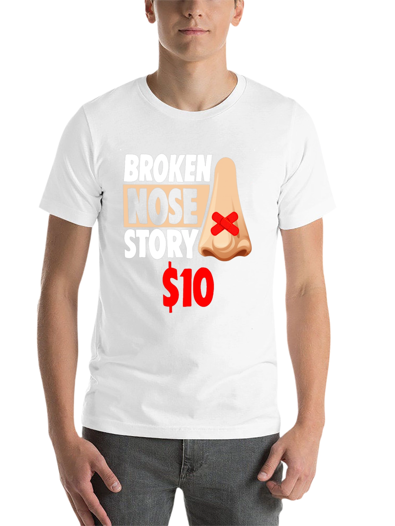 Black Broken Nose Story T-Shirt - Funny Graphic Tee view 14