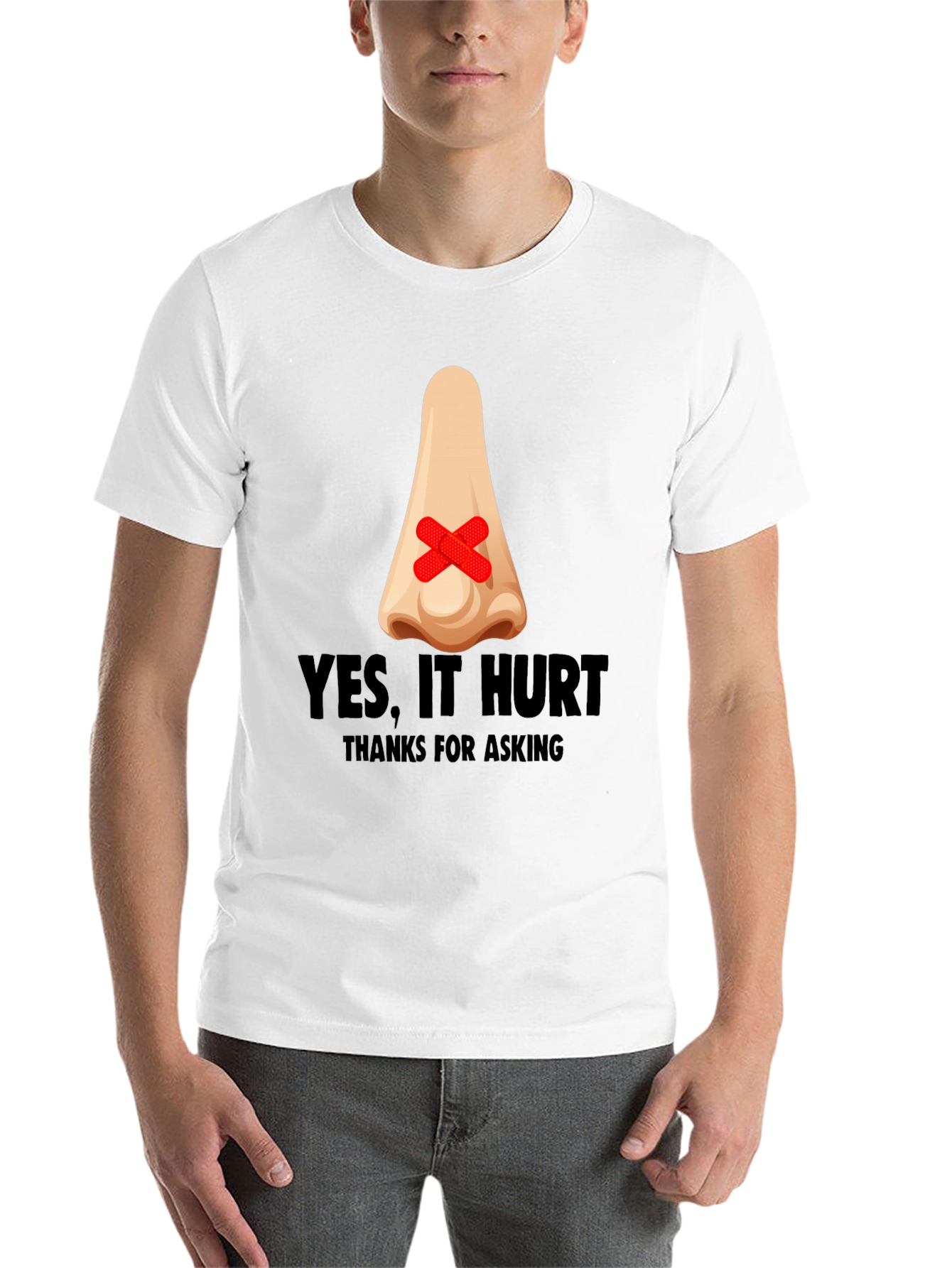 Black Humorous "Yes, It Hurt" Nose Patch T-Shirt view 14