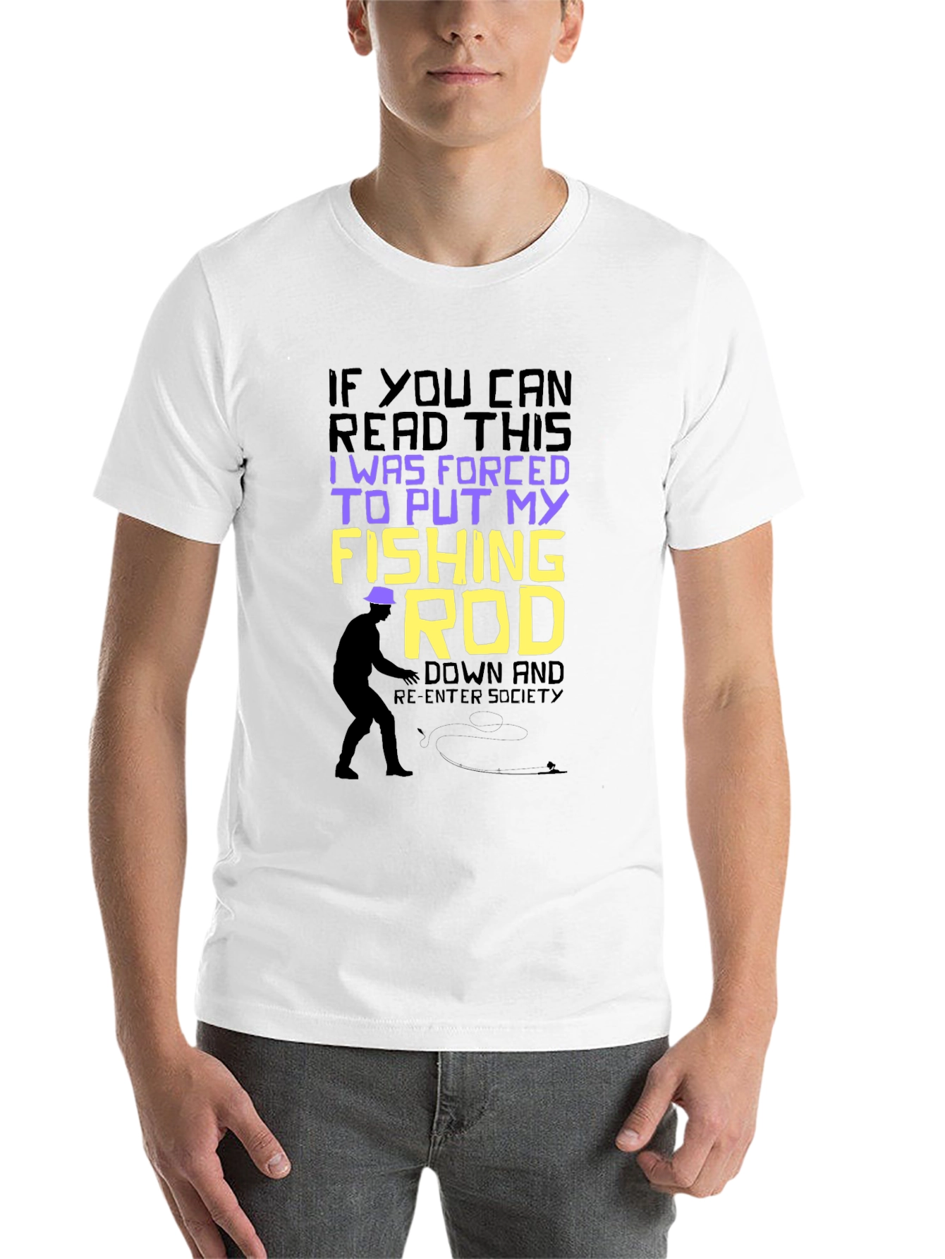 Black Funny Fishing T-Shirt: Forced to Put My Fishing Rod Down view 14