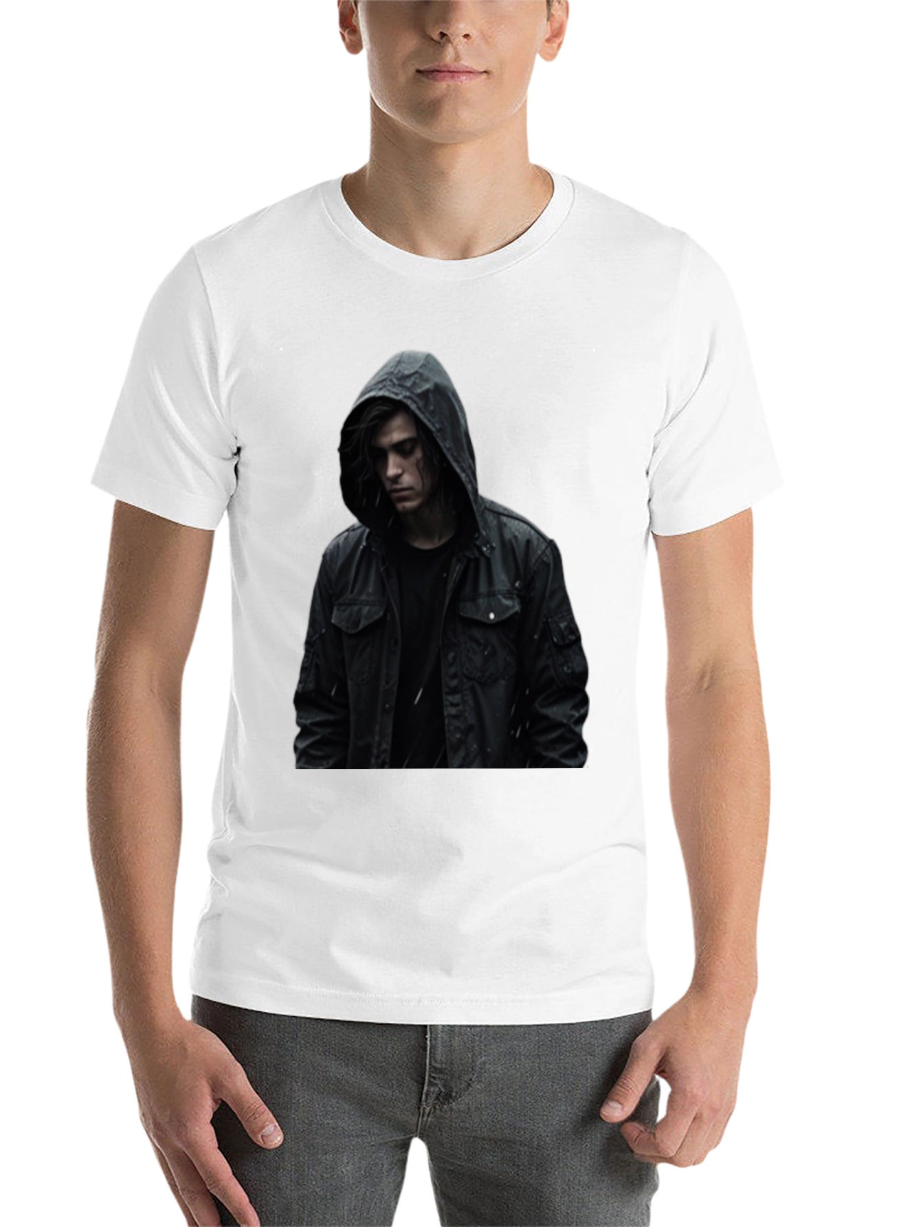 Black Hooded Figure Graphic Black T-Shirt view 14