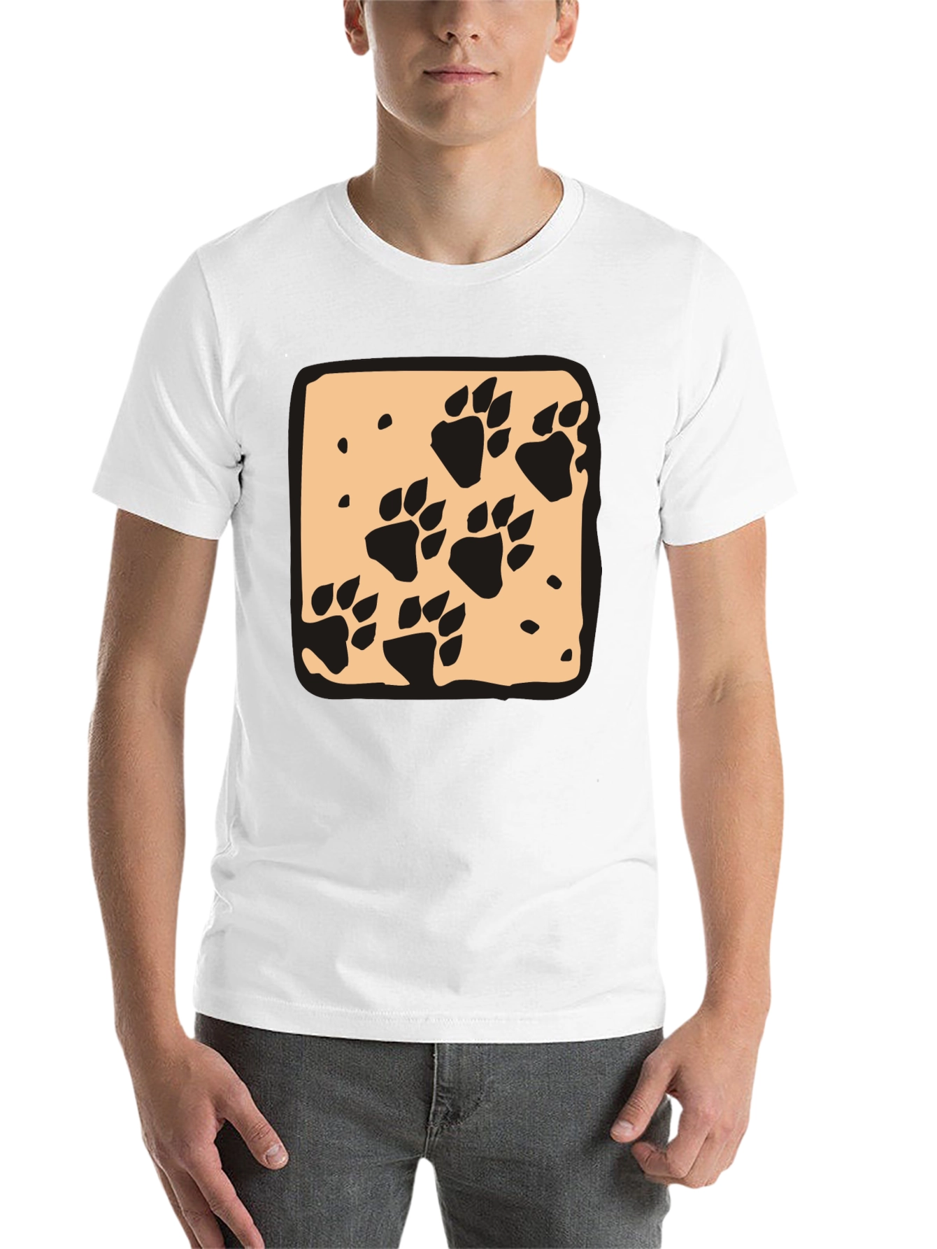 Black Paw Print Graphic Tee - Black Crew Neck Casual T-Shirt view 14