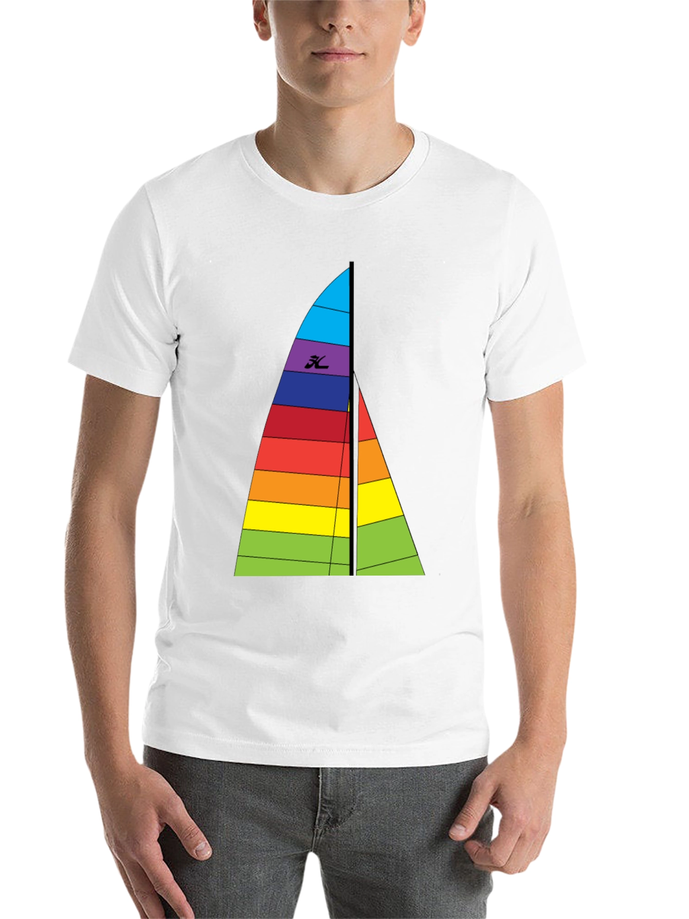 Black Rainbow Sailboat Graphic Tee - Black Cotton T-Shirt view 14