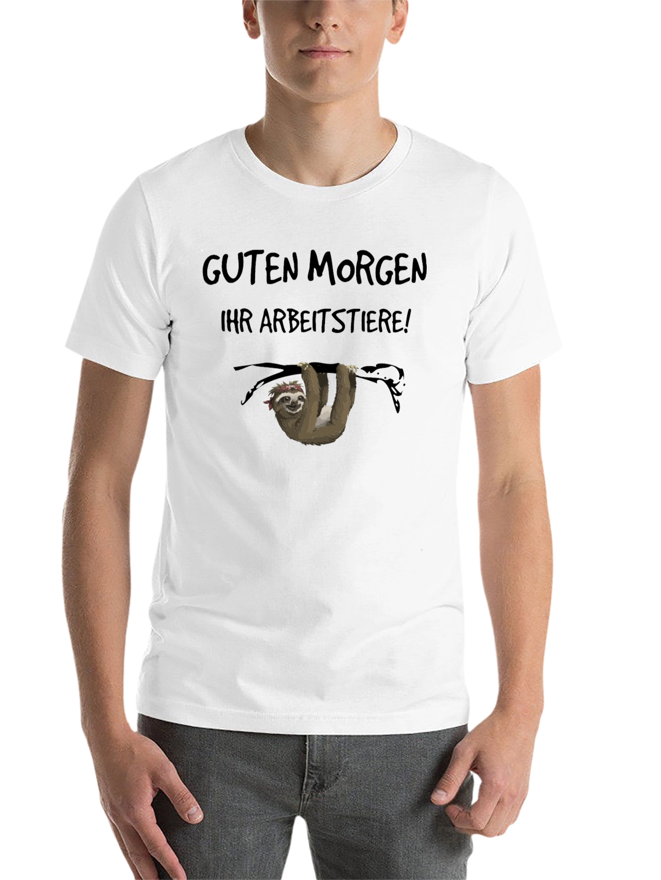 Guten Morgen Sloth T-Shirt - Black, Funny Animal Tee - 14