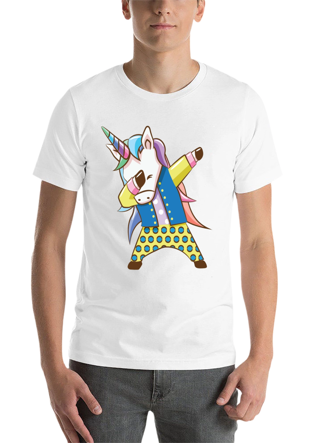 Black Dabbing Unicorn Graphic Tee - Black Cotton Shirt view 14