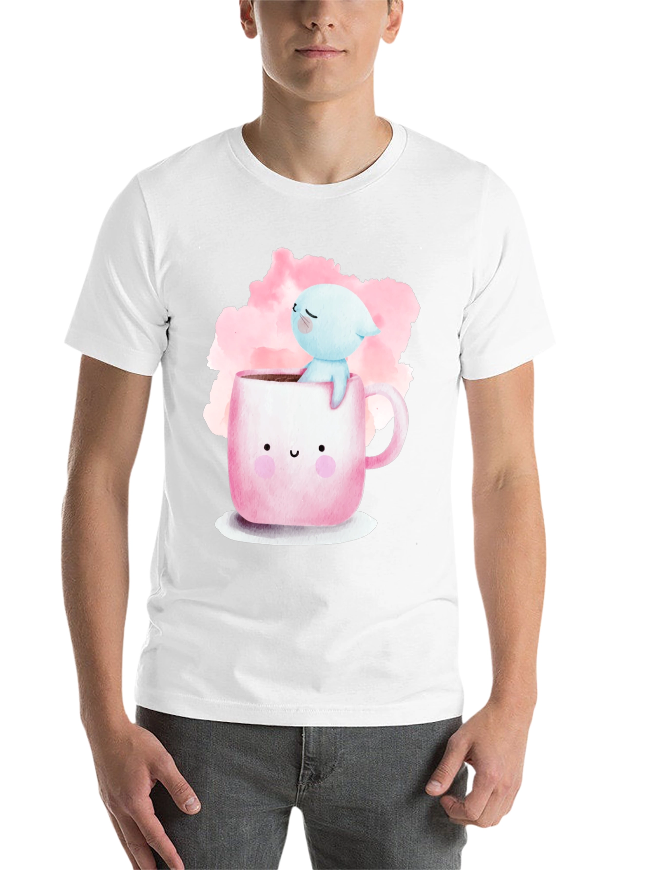 Black Cute Cartoon Cat in Mug Graphic Tee - Black view 14