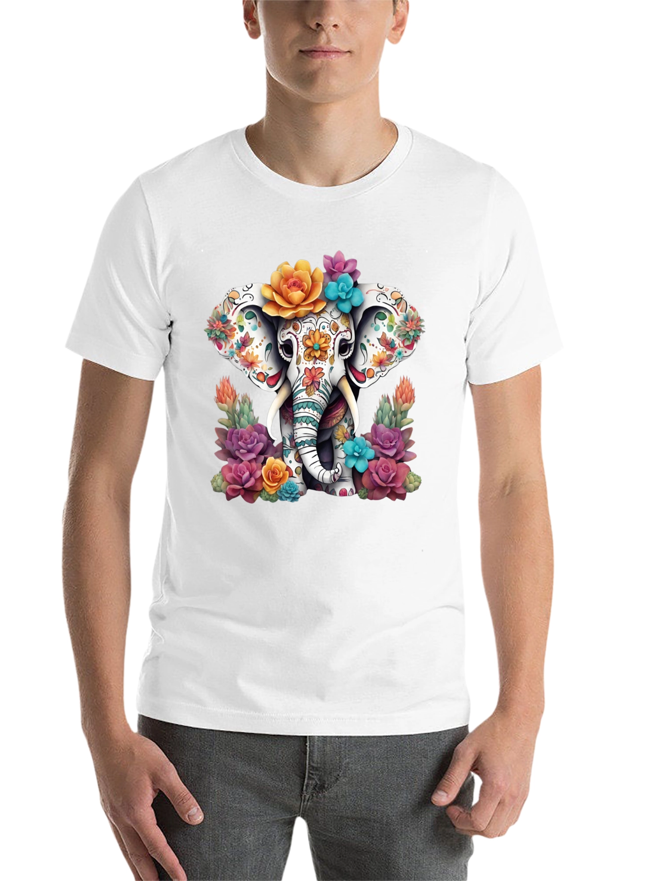 Black Floral Sugar Skull Elephant Graphic Tee view 14