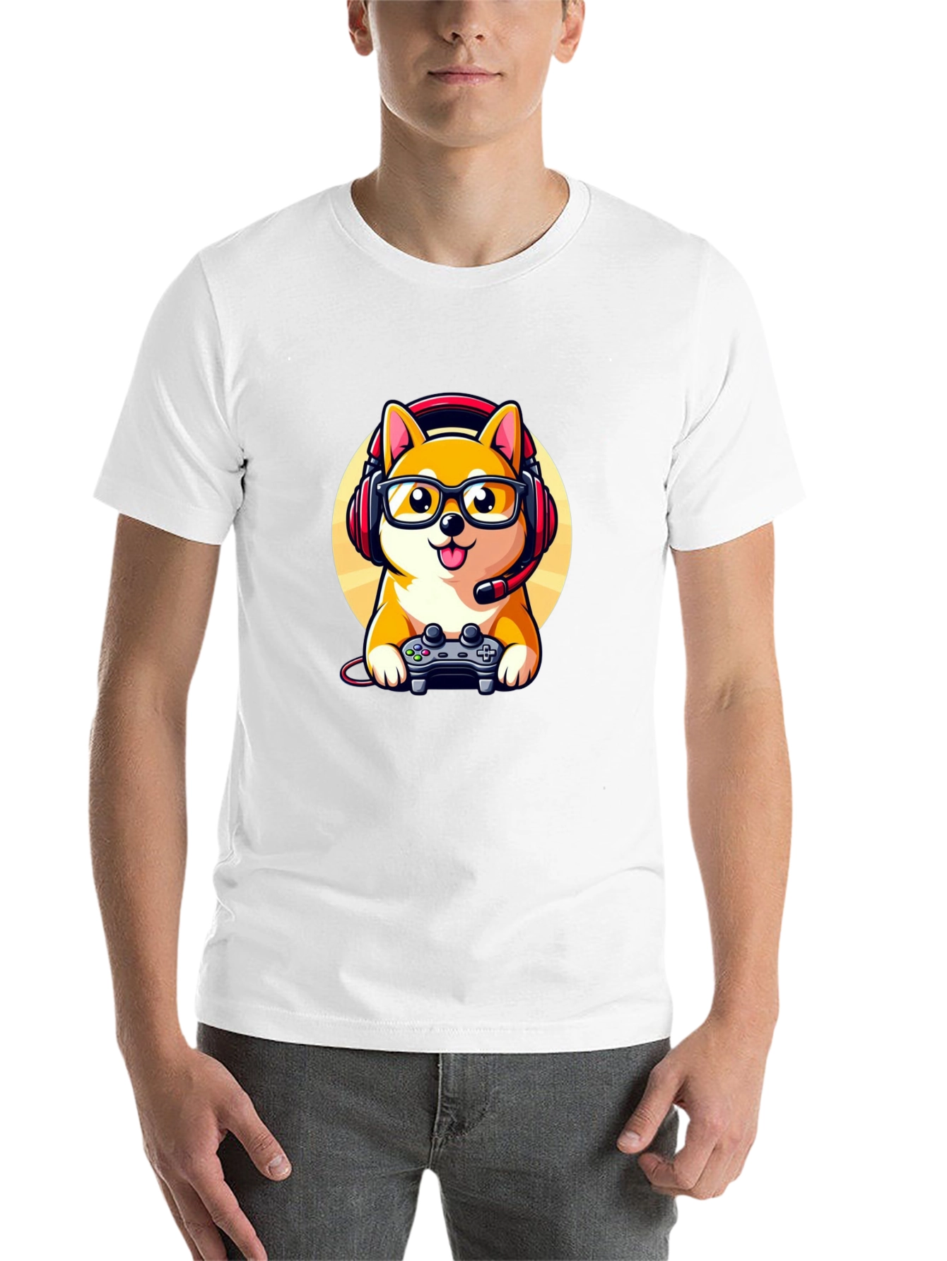 Black Gamer Dog T-Shirt: Shiba Inu with Headset view 14