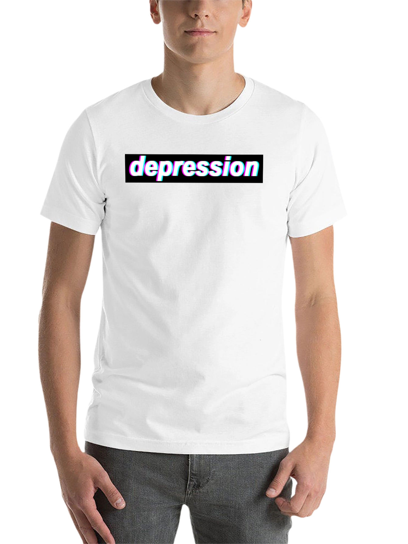 Black Depression Glitchcore Graphic Tee - Black Cotton T-Shirt view 14