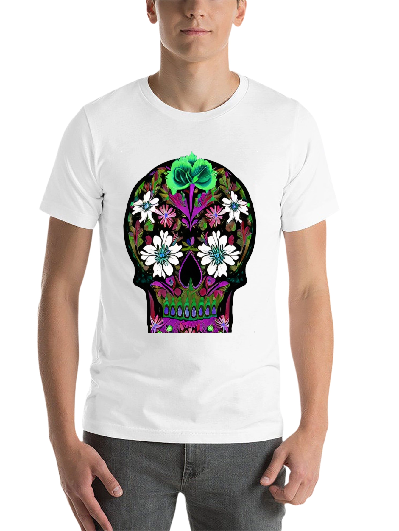 Black Floral Skull Graphic T-Shirt view 14
