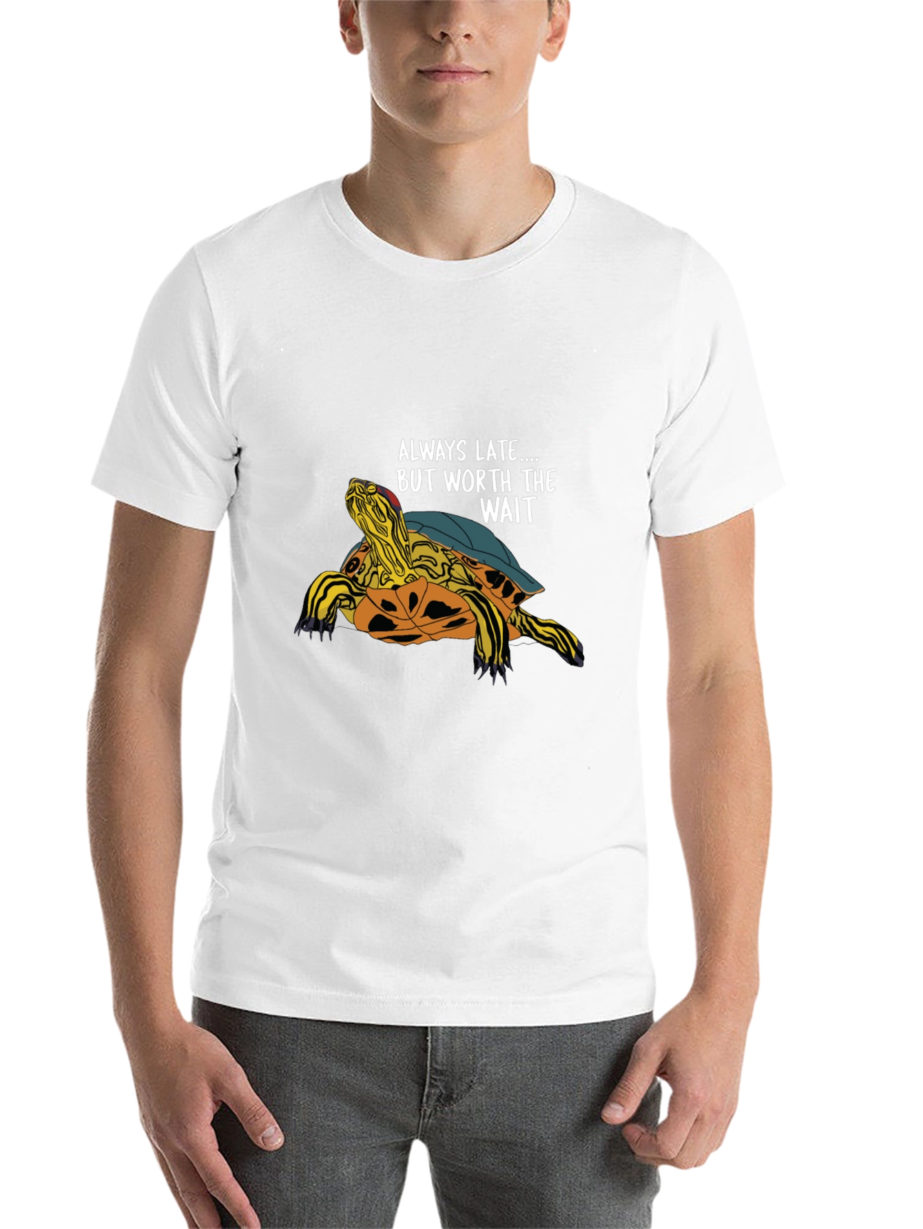 Black Always Late Turtle Graphic T-Shirt - Unisex Casual Top view 14