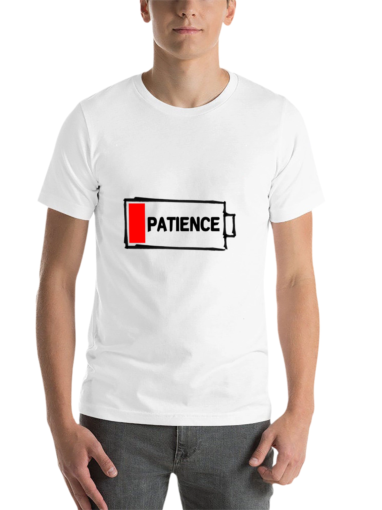 Black Patience Low Battery Black Graphic Tee for Men view 14