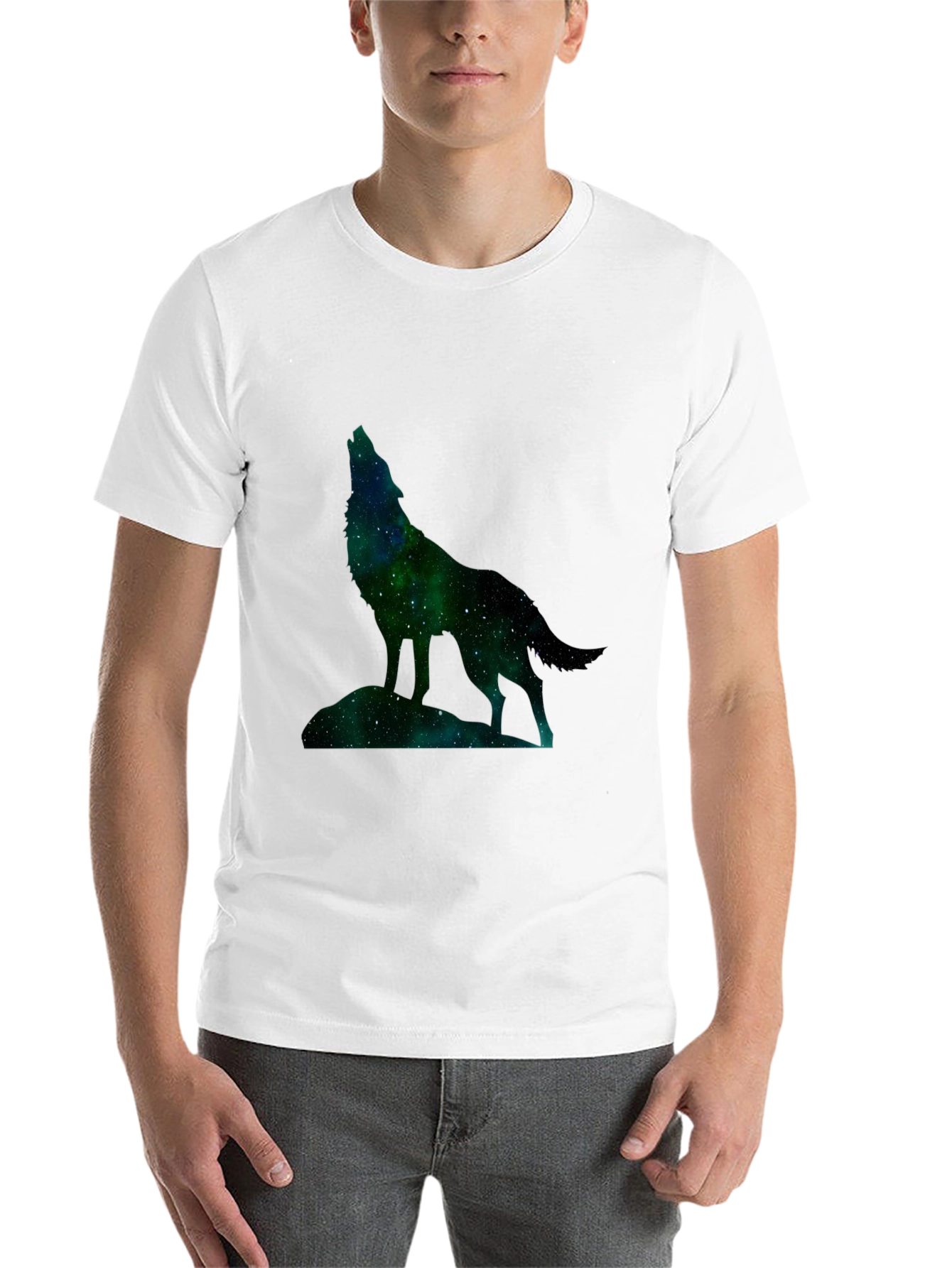 Black Galaxy Wolf Graphic Tee - Black Cotton Blend view 14