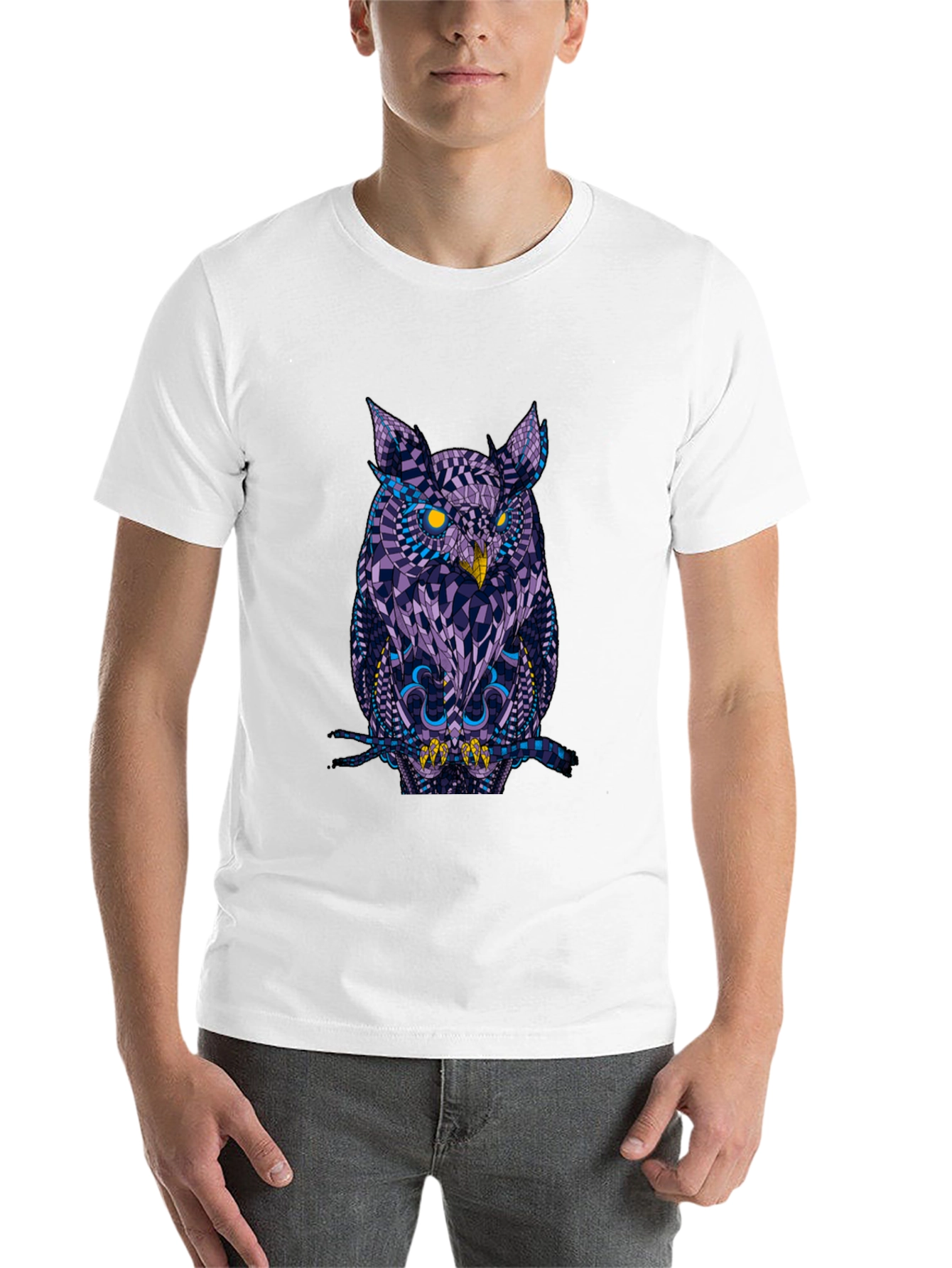 Black Geometric Owl Graphic Tee - Black Cotton view 14