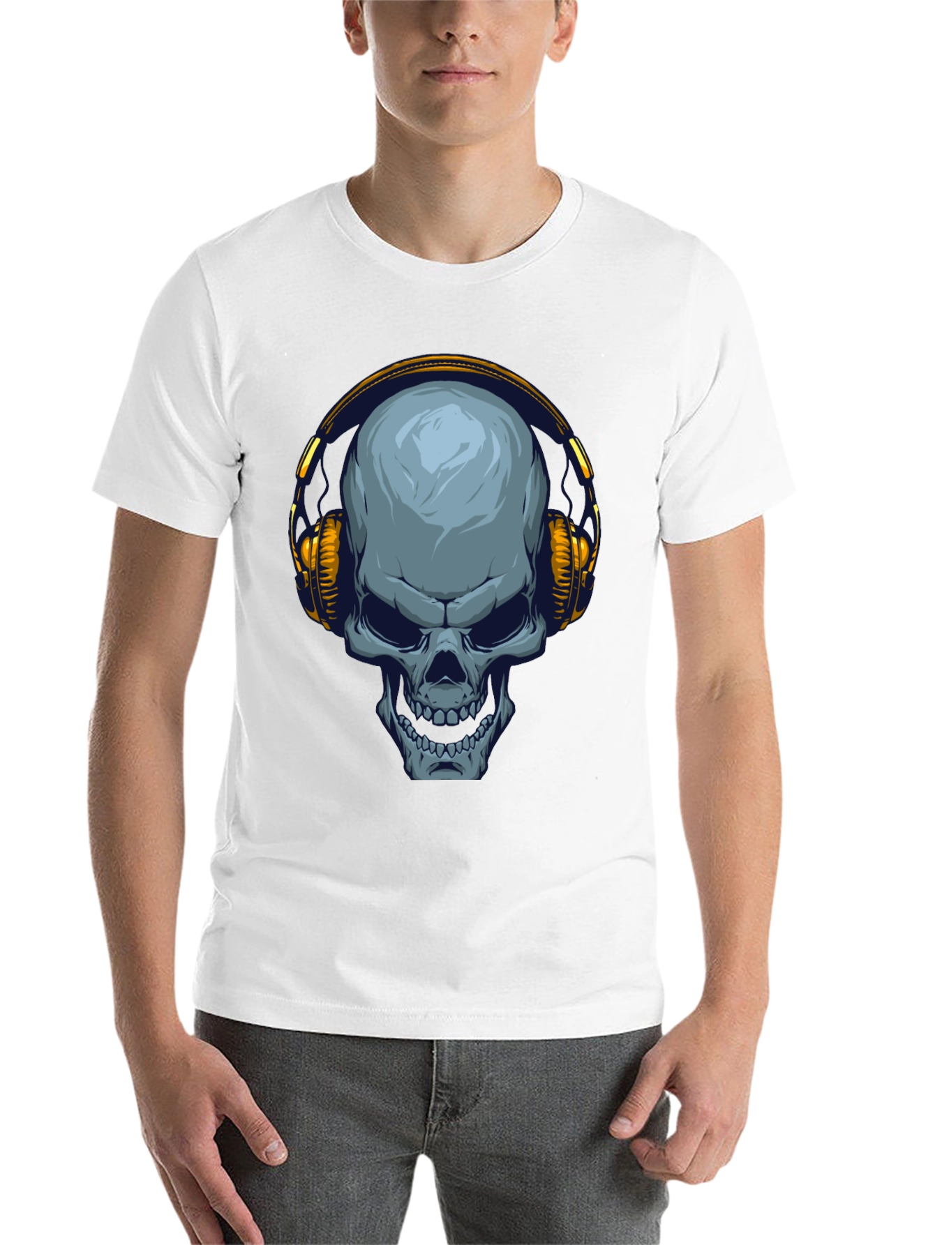 Black Skull with Headphones Graphic T-Shirt view 14