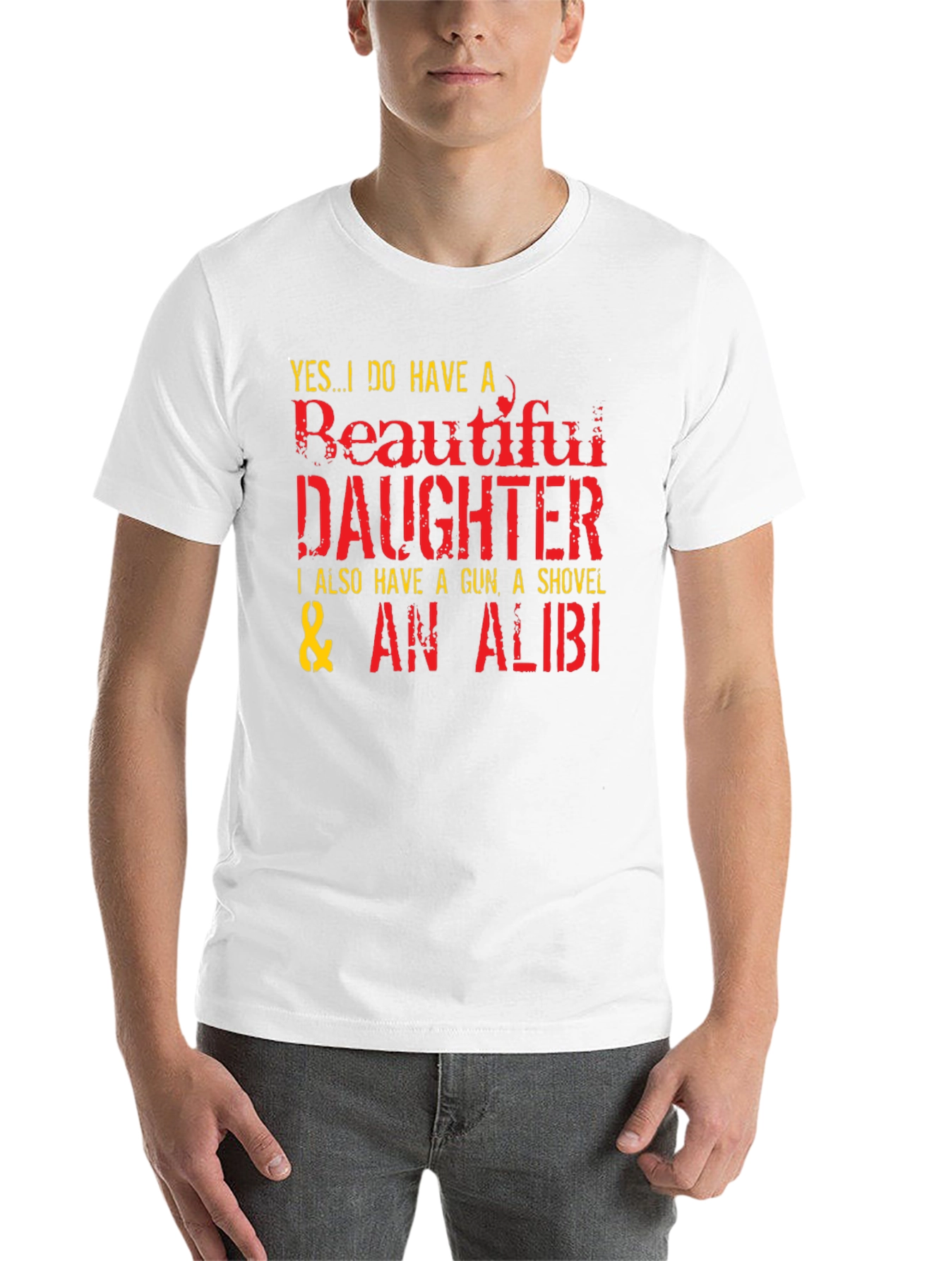 Black Funny Dad T-Shirt: Beautiful Daughter, Gun, Shovel, Alibi view 14