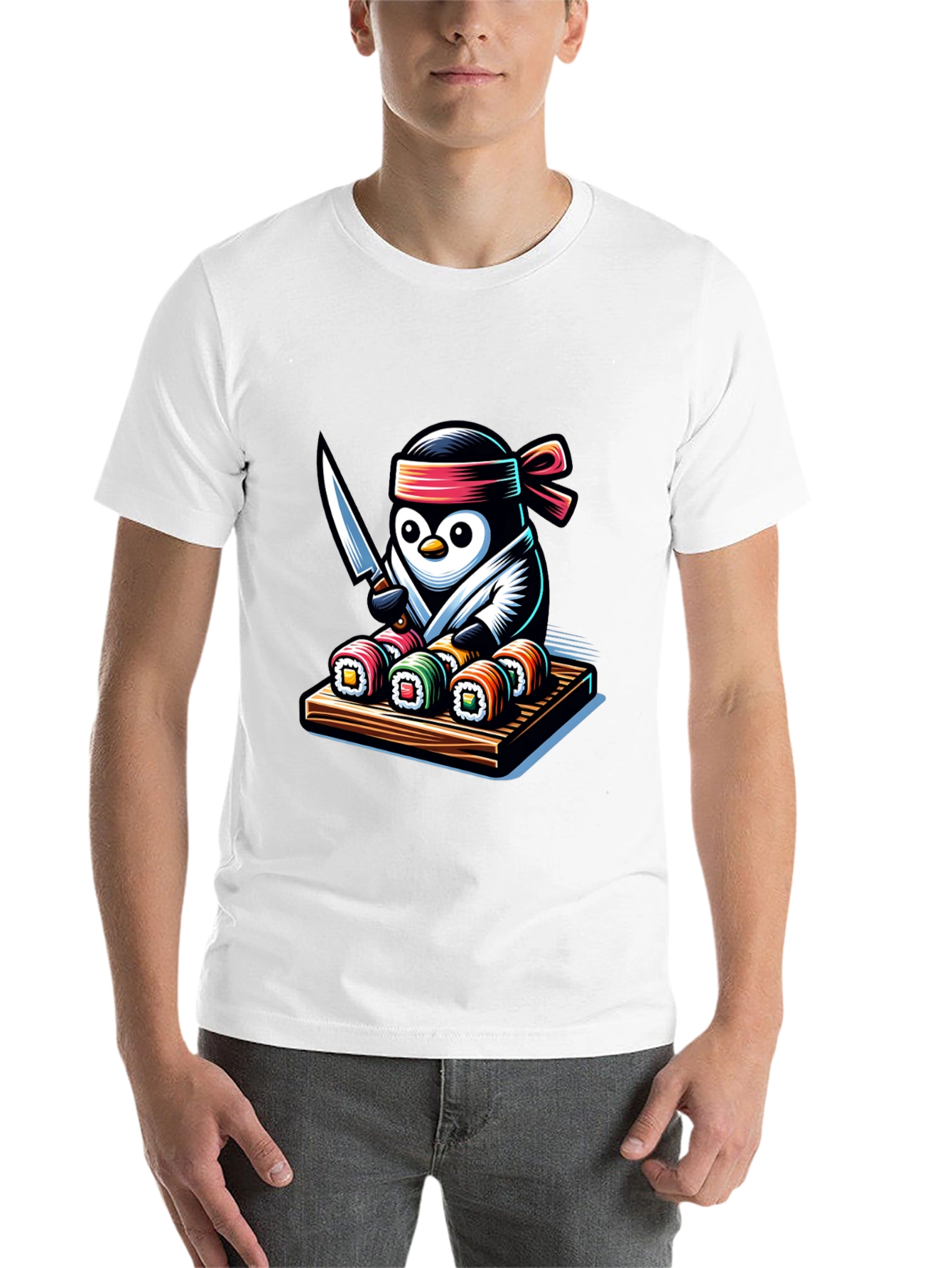 Black Sushi Chef Penguin T-Shirt - Unique Design view 14