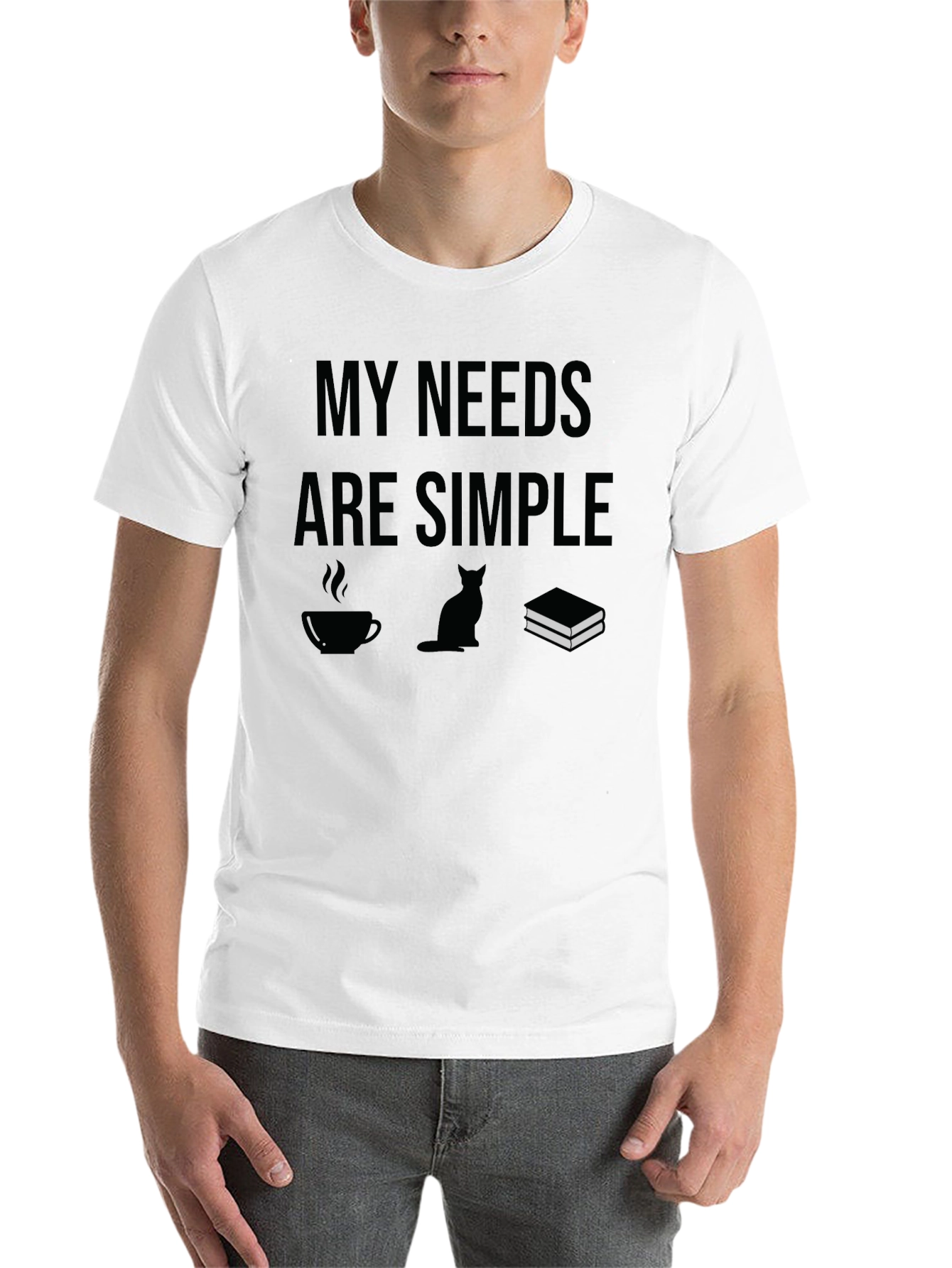 Black My Needs Are Simple T-Shirt: Coffee, Cat, Books view 14