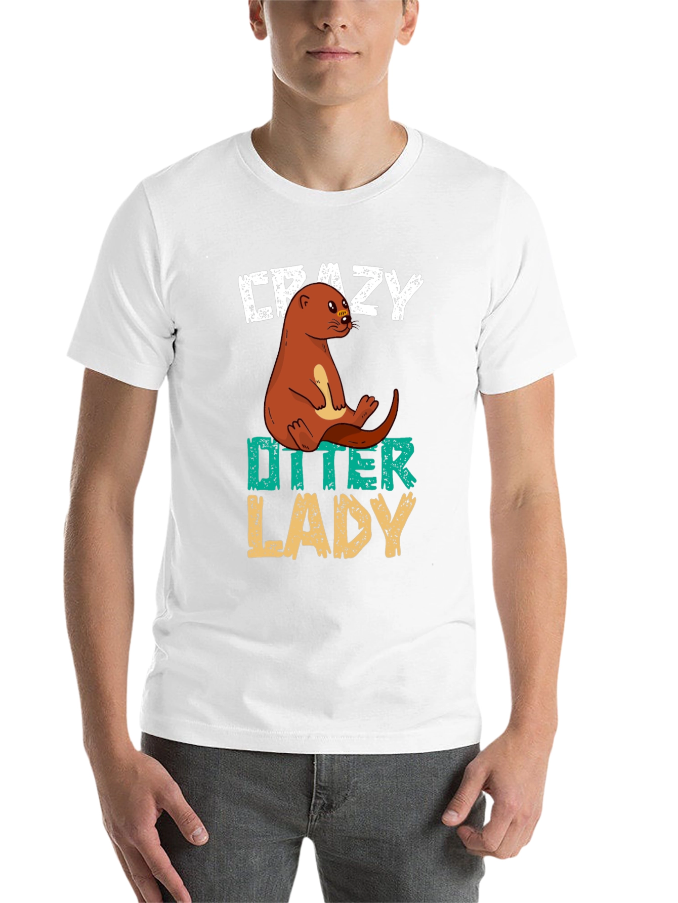 Black Crazy Otter Lady T-Shirt - Unisex Animal Lover Tee view 14