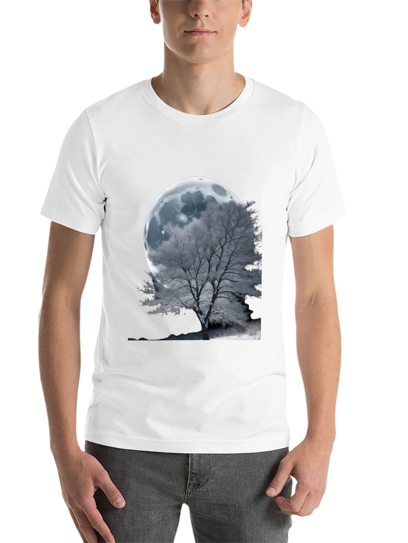 Black Moonlit Tree Graphic T-Shirt - Unique Design view 14