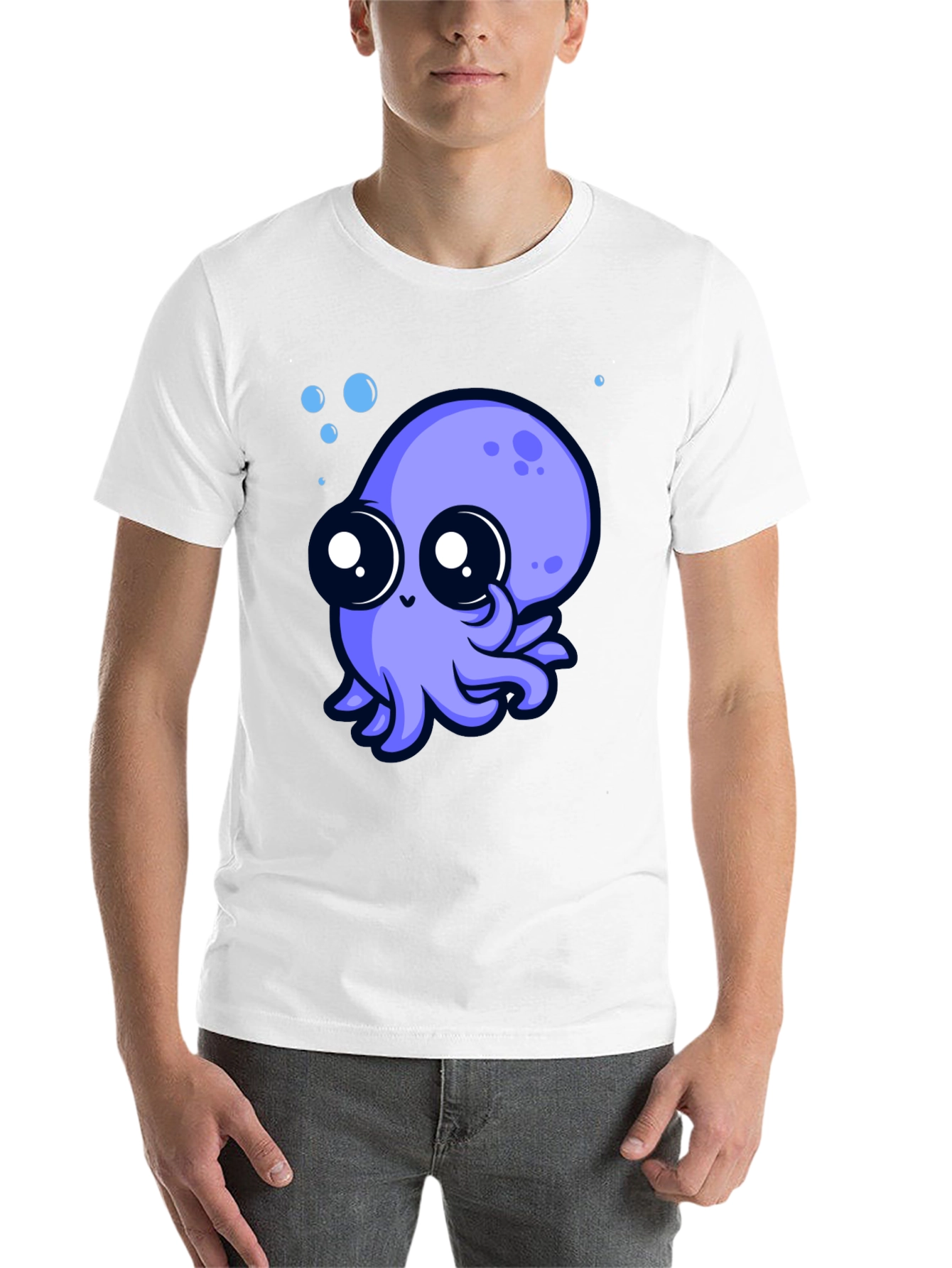 Black Cute Octopus Graphic Tee - Black Cotton T-Shirt view 14