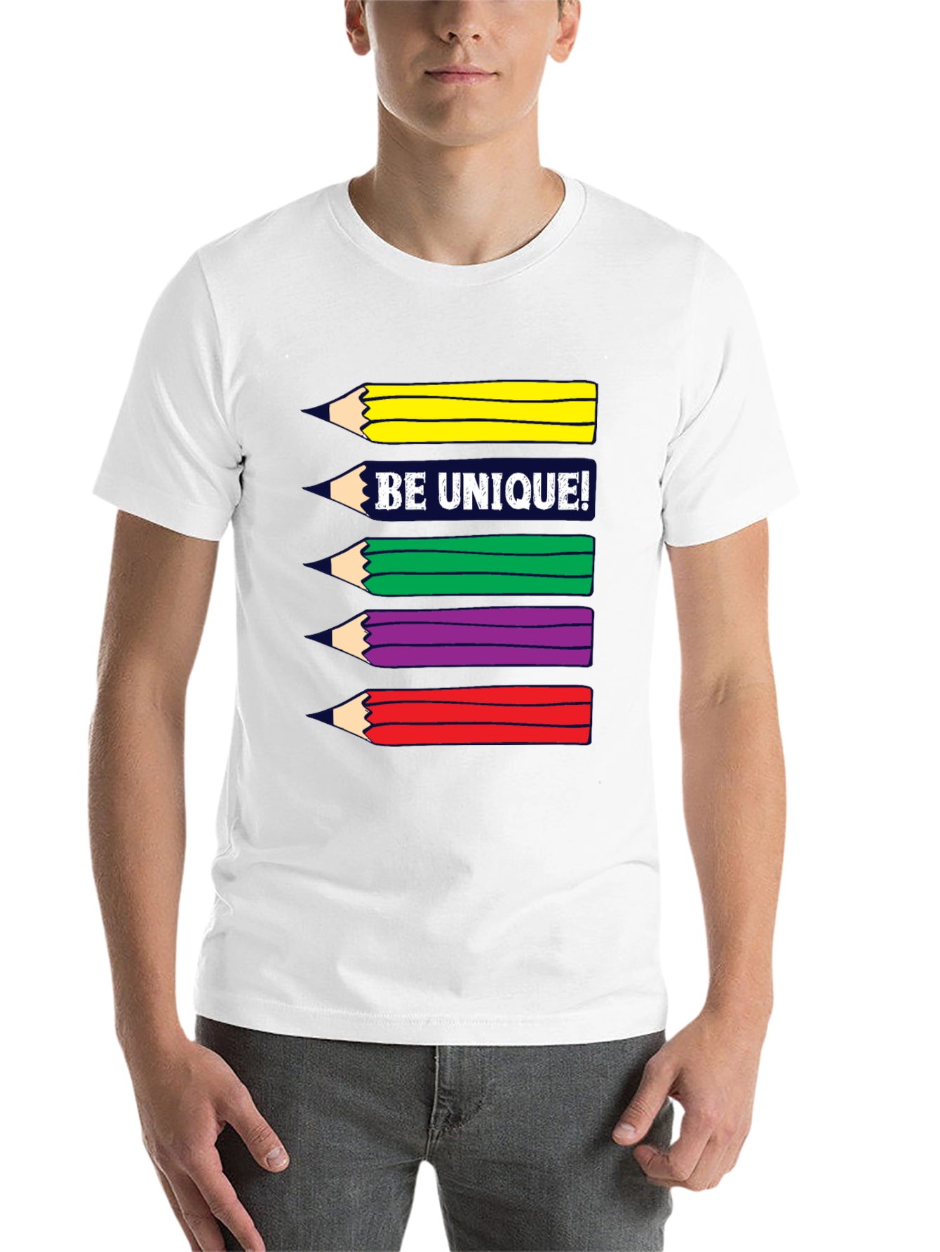 Black Be Unique! Colorful Pencils Graphic T-Shirt view 14