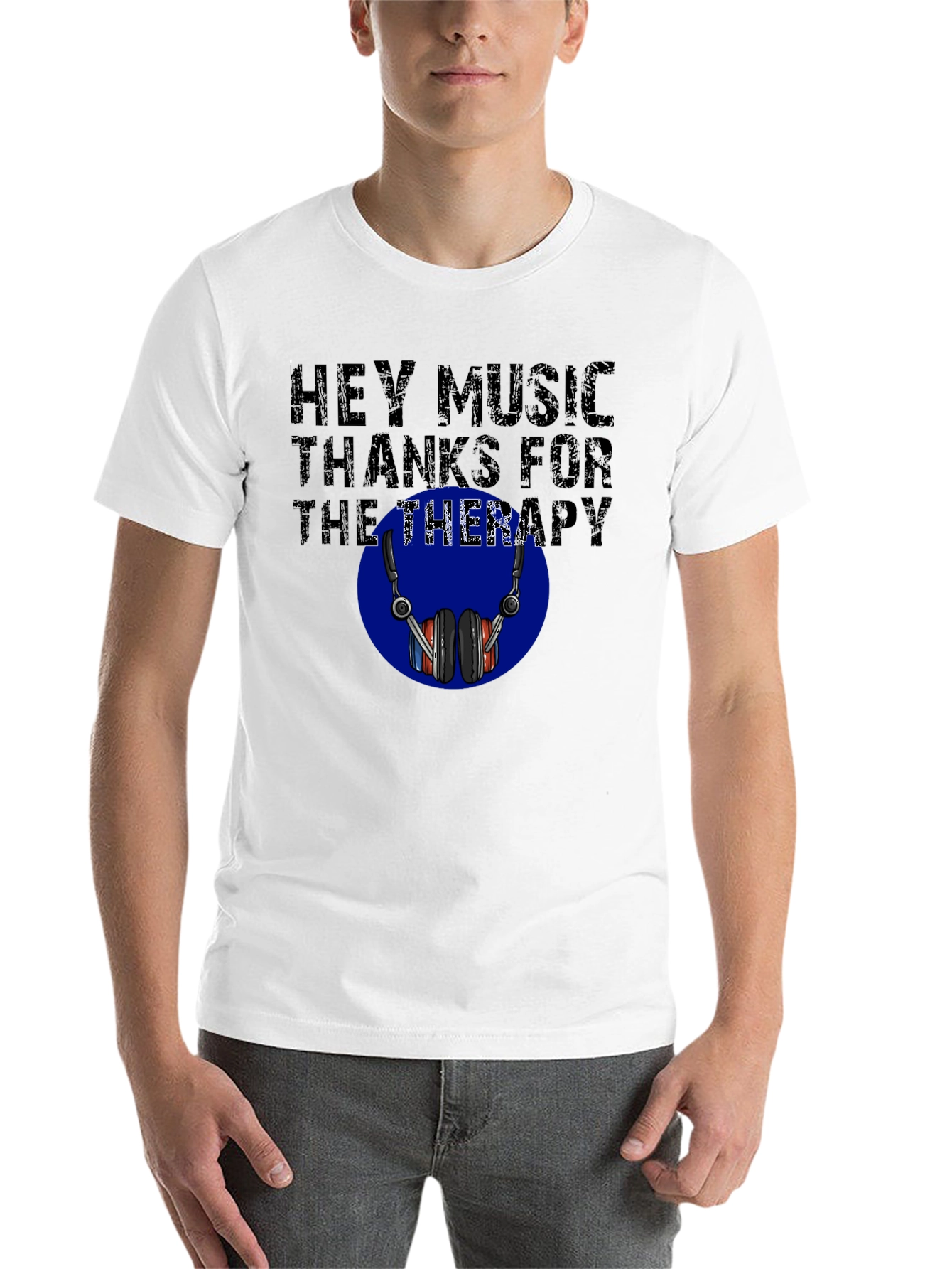 Black Music Therapy T-Shirt - Headphones Design view 14