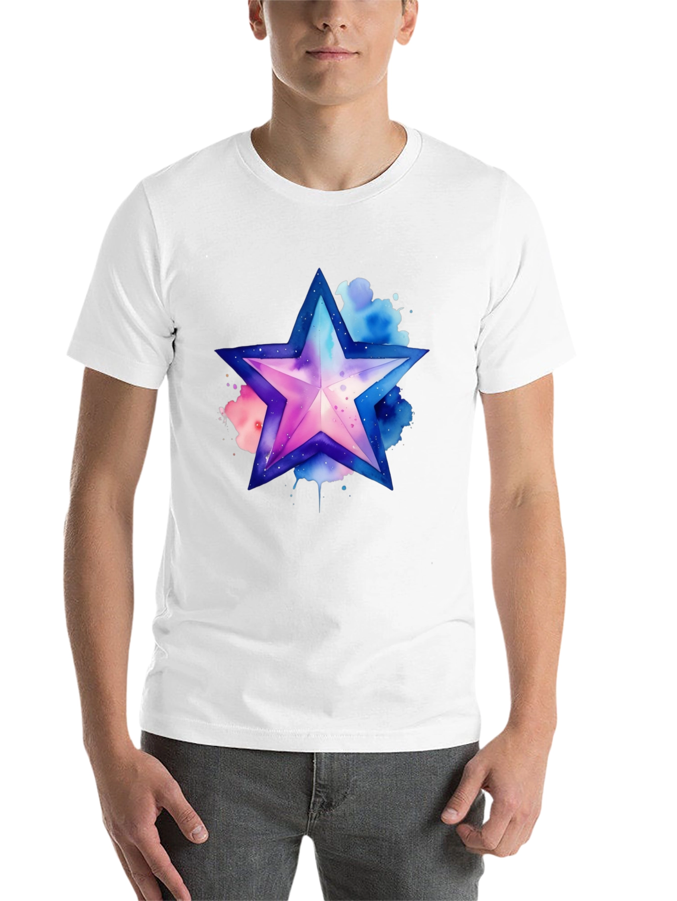 Black Watercolor Star Graphic Tee - Stylish Men's Black T-Shirt view 14