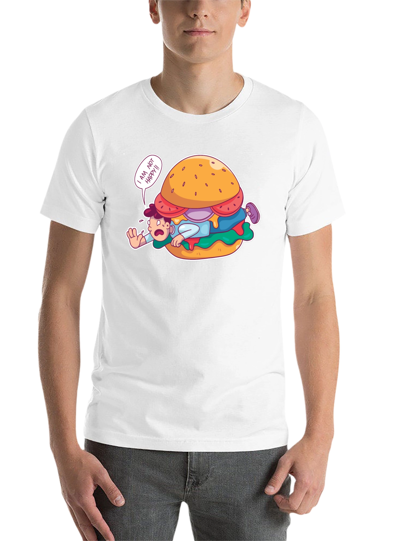 Black Funny 'I Am Not Happy' Burger Graphic T-Shirt view 14