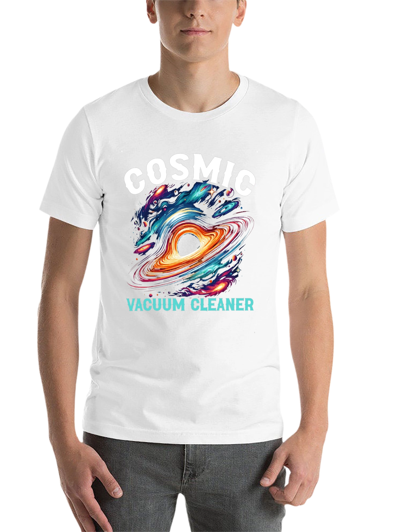 Black Cosmic Vacuum Cleaner Black T-Shirt view 14