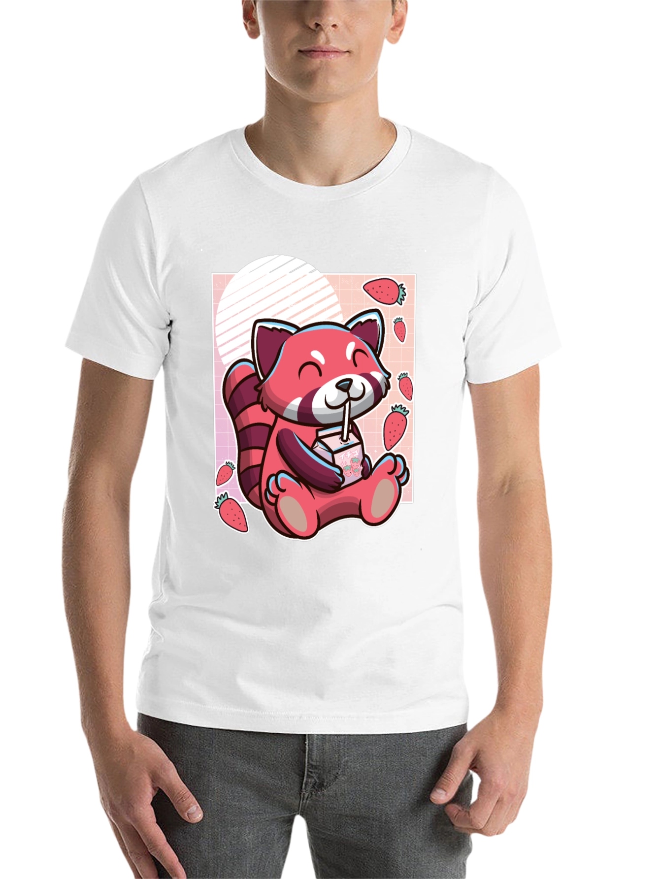 Black Red Panda Strawberry Milk T-Shirt view 14