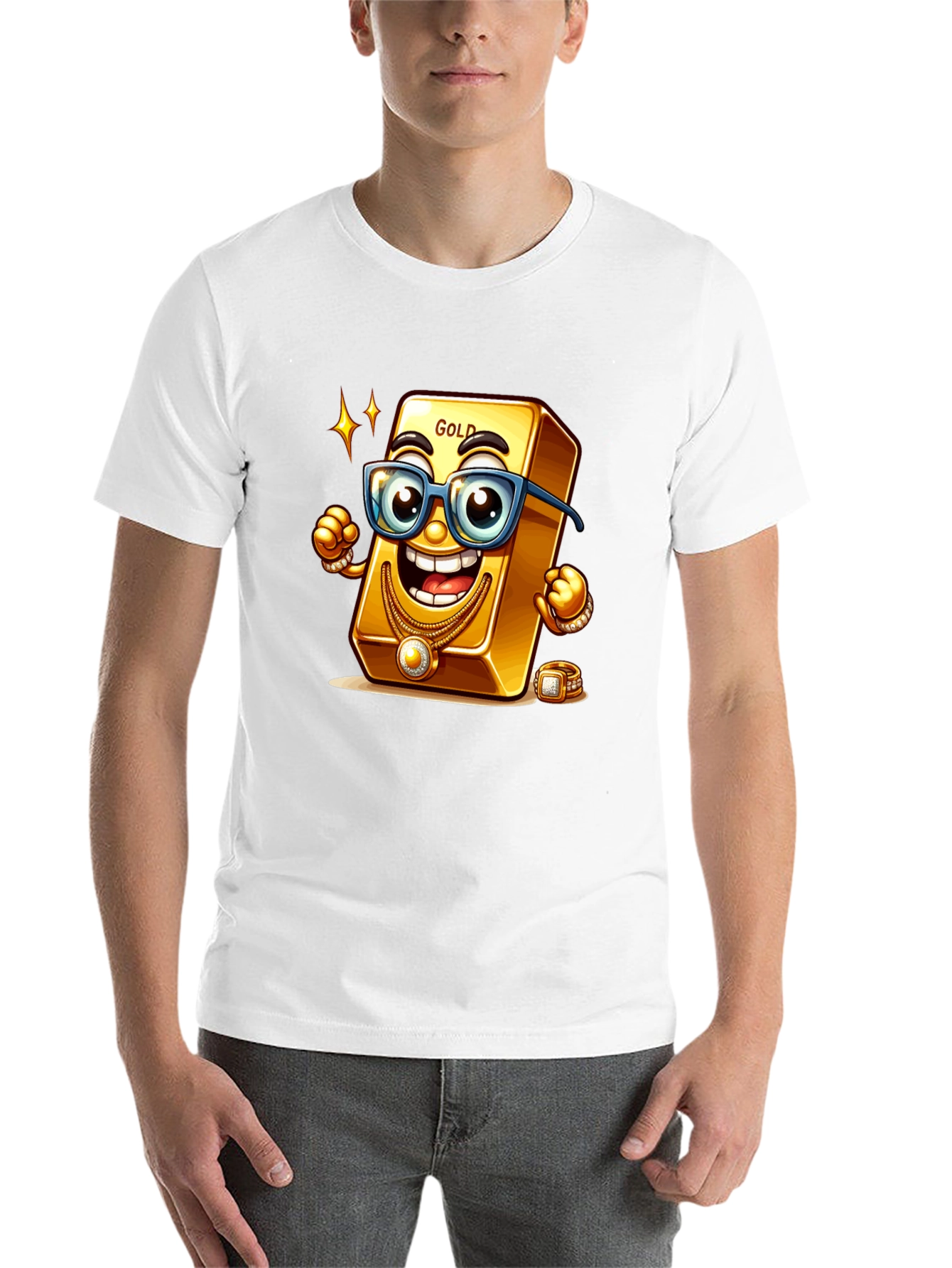 Black Funny Gold Bar Cartoon Graphic Tee view 14