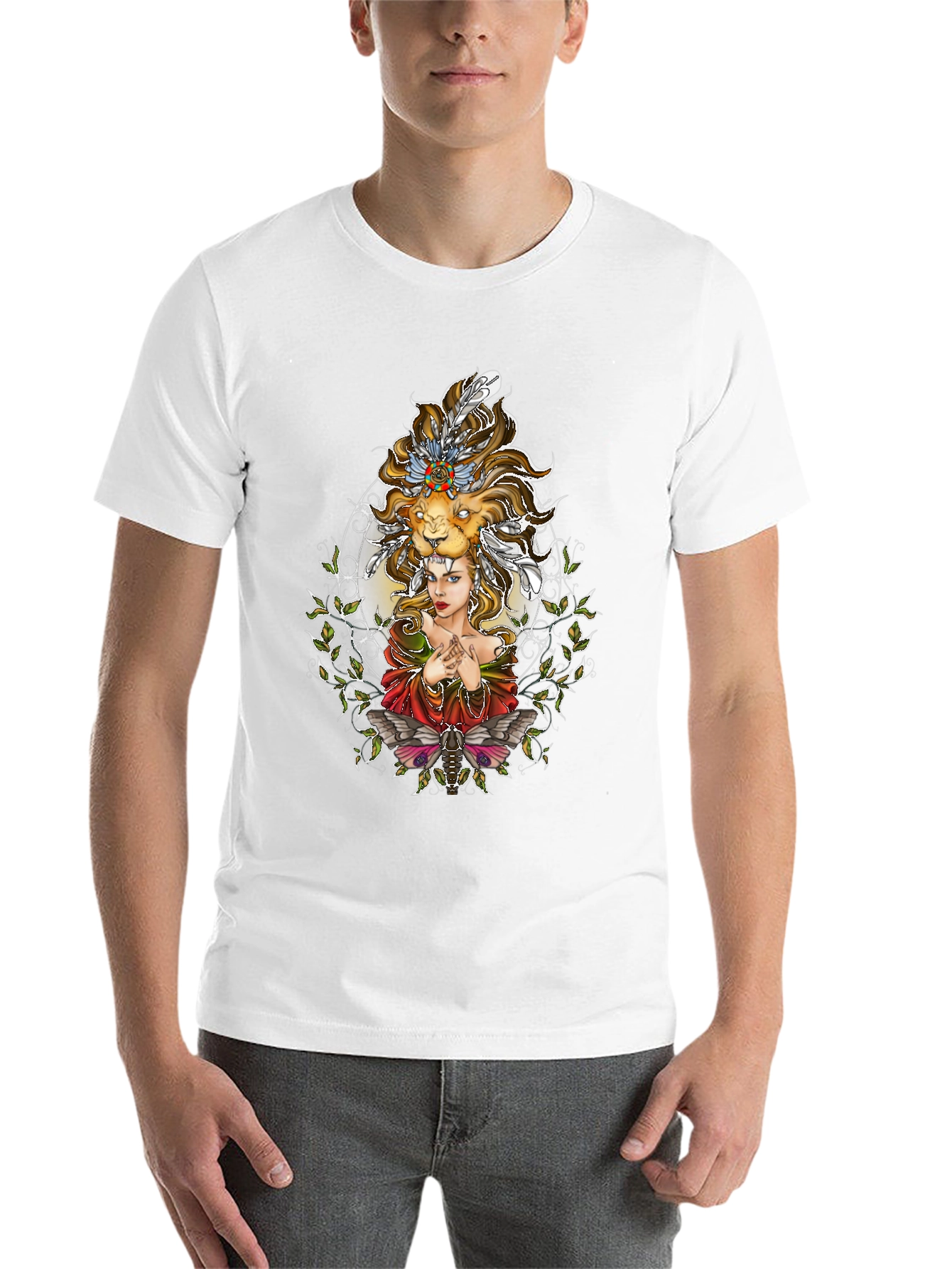 Black Lion Headdress Graphic Print Tee - Unique Design view 14