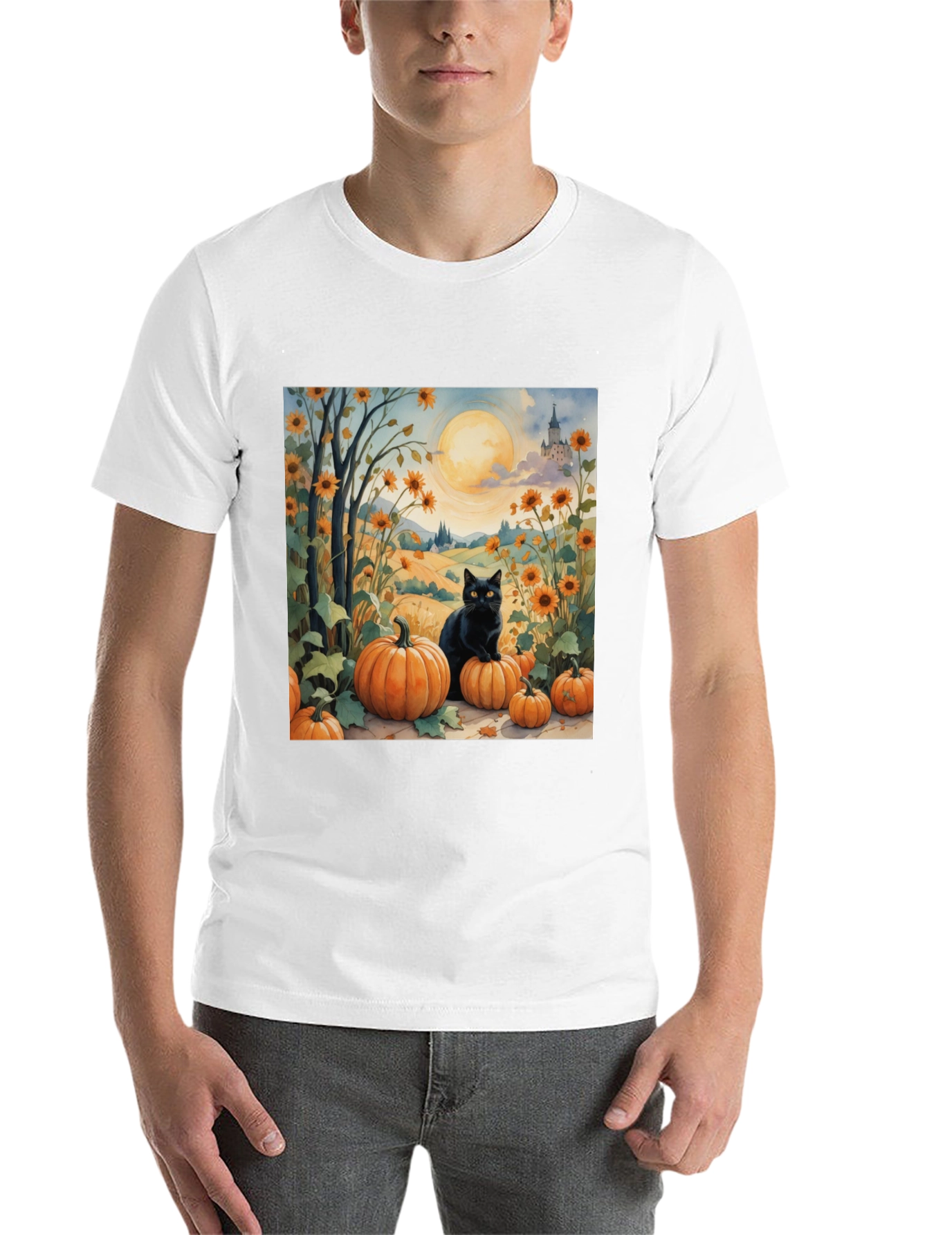 Black Halloween Black Cat Pumpkin Patch T-Shirt view 14