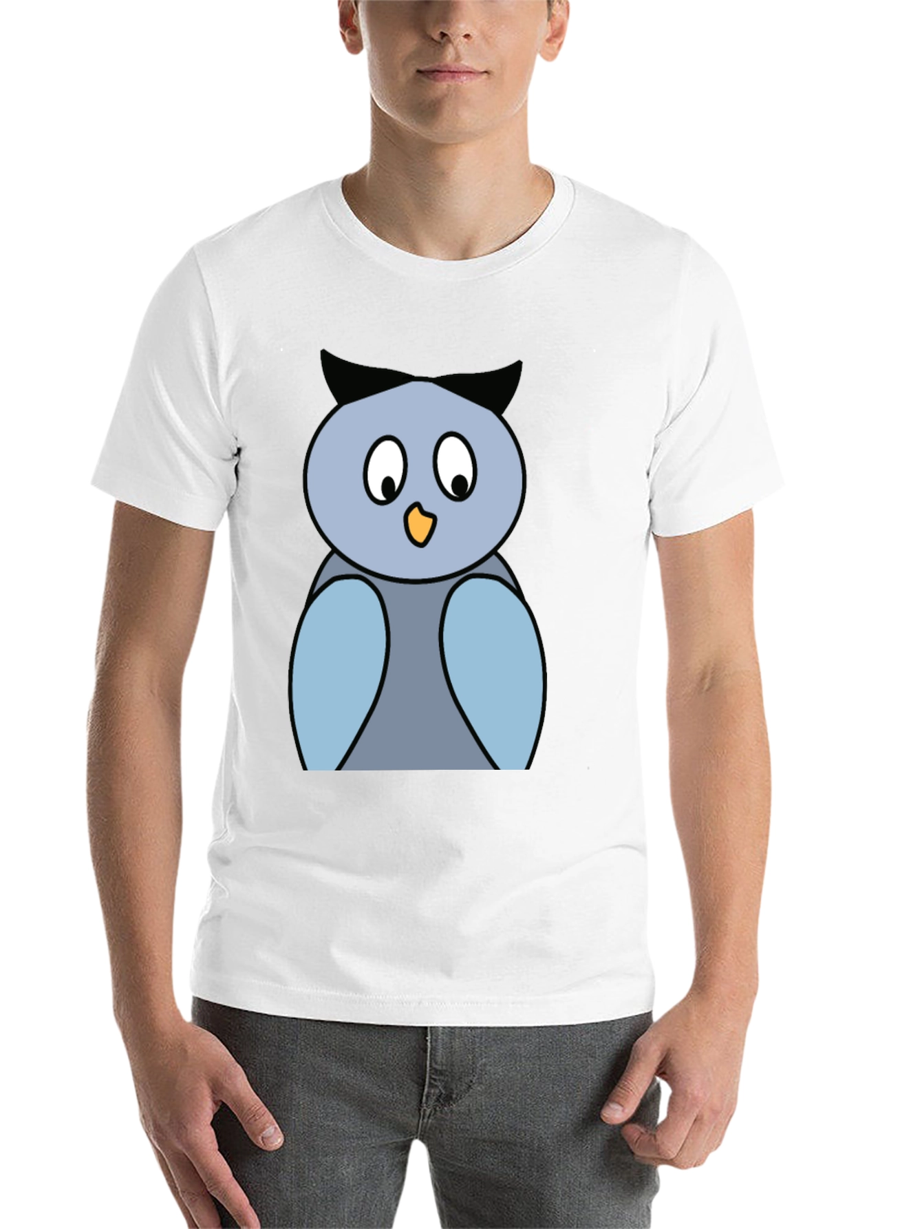 Black Cartoon Owl Graphic Tee - Black Cotton Blend Shirt view 14