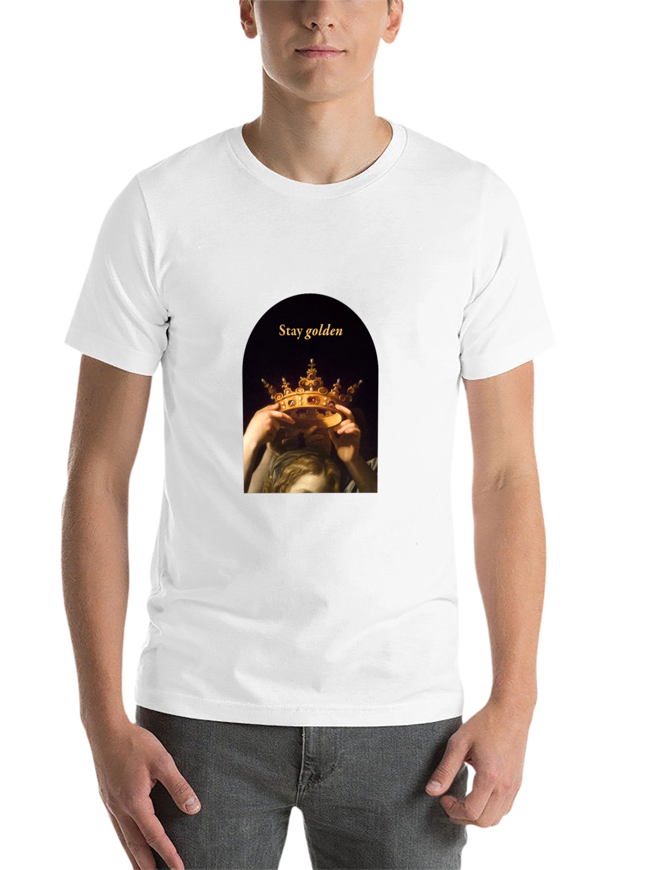 Black Stay Golden Tee - Artistic Crown Graphic T-Shirt view 14
