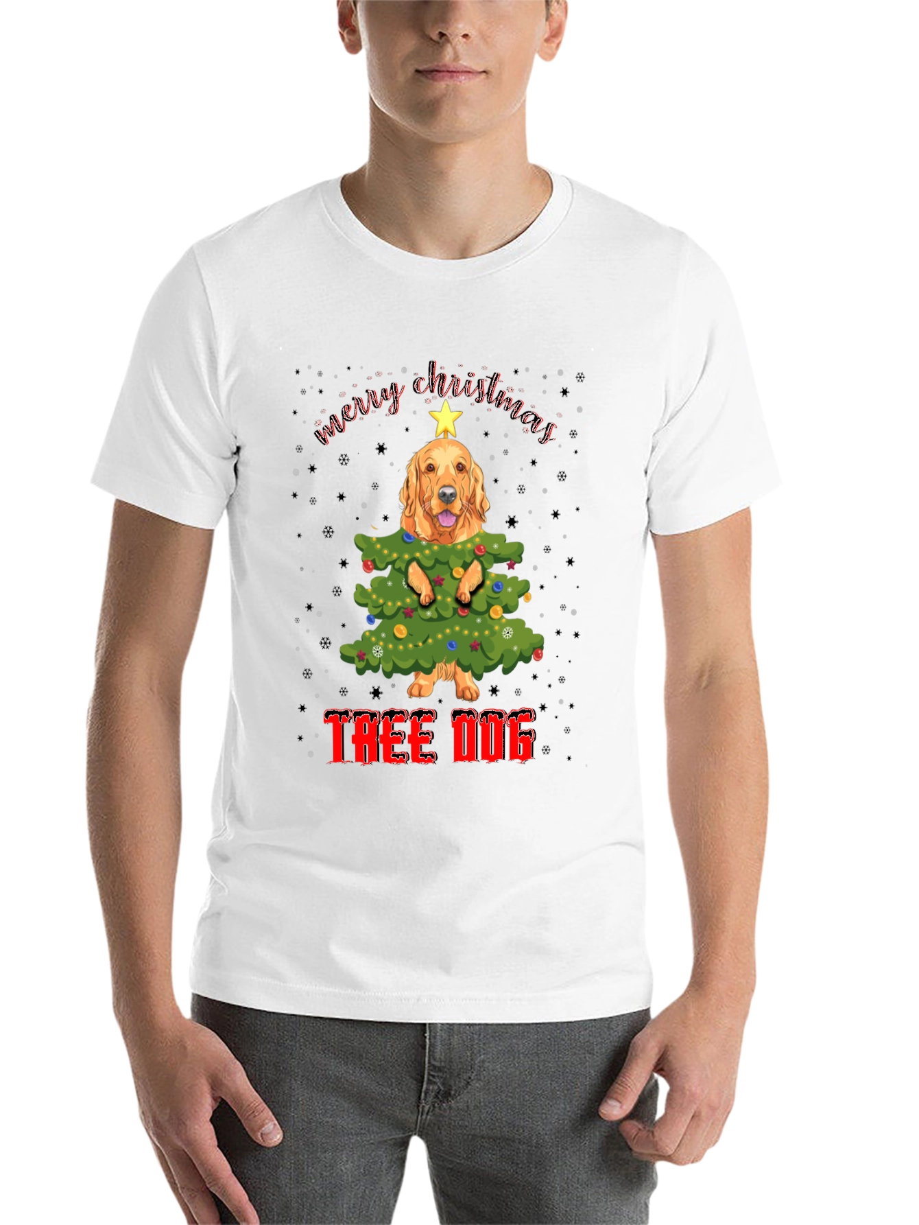 Black Funny Dog Christmas Tree T-Shirt view 14