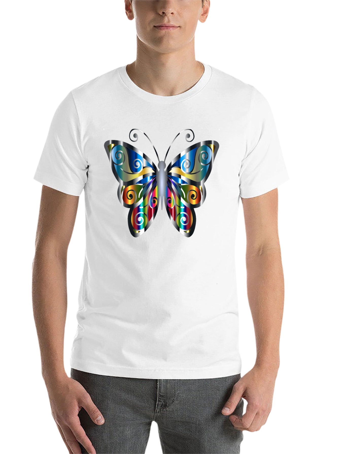 Black Butterfly Graphic Print Men's Black T-Shirt view 14