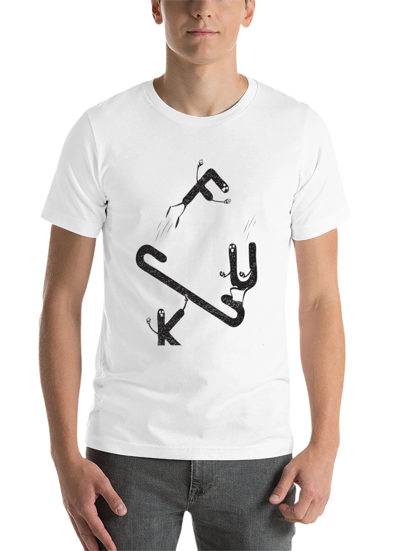 Black Men's Black Graphic Tee - Funny Stick Figure Design view 14