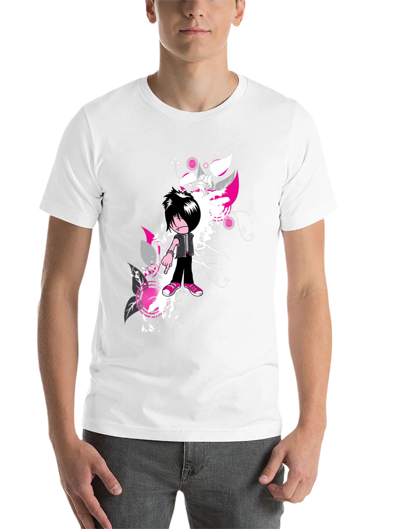 Black Emo Cartoon Graphic Black T-Shirt view 14