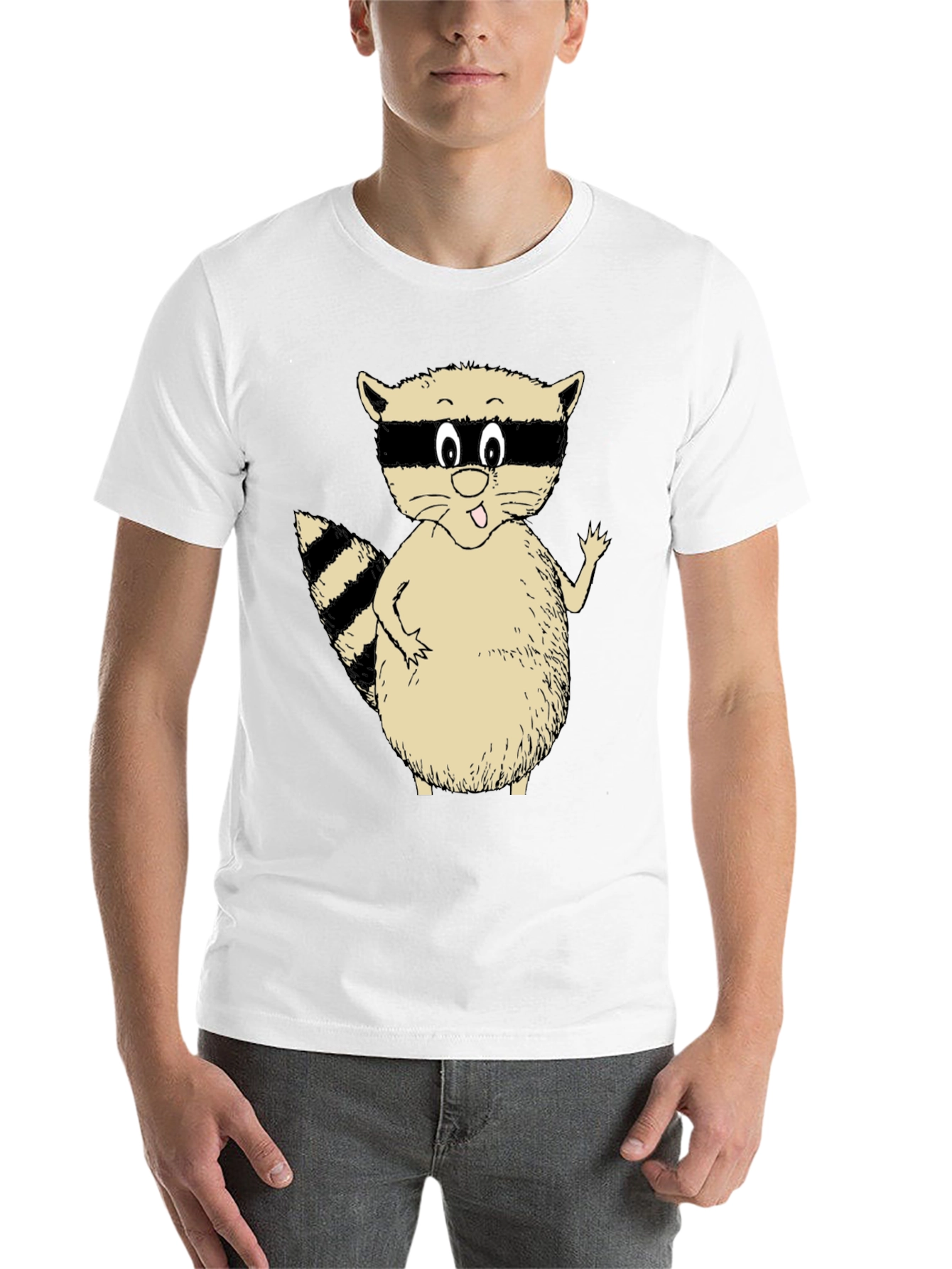 Black Cute Raccoon Graphic T-Shirt - Black Casual Tee view 14