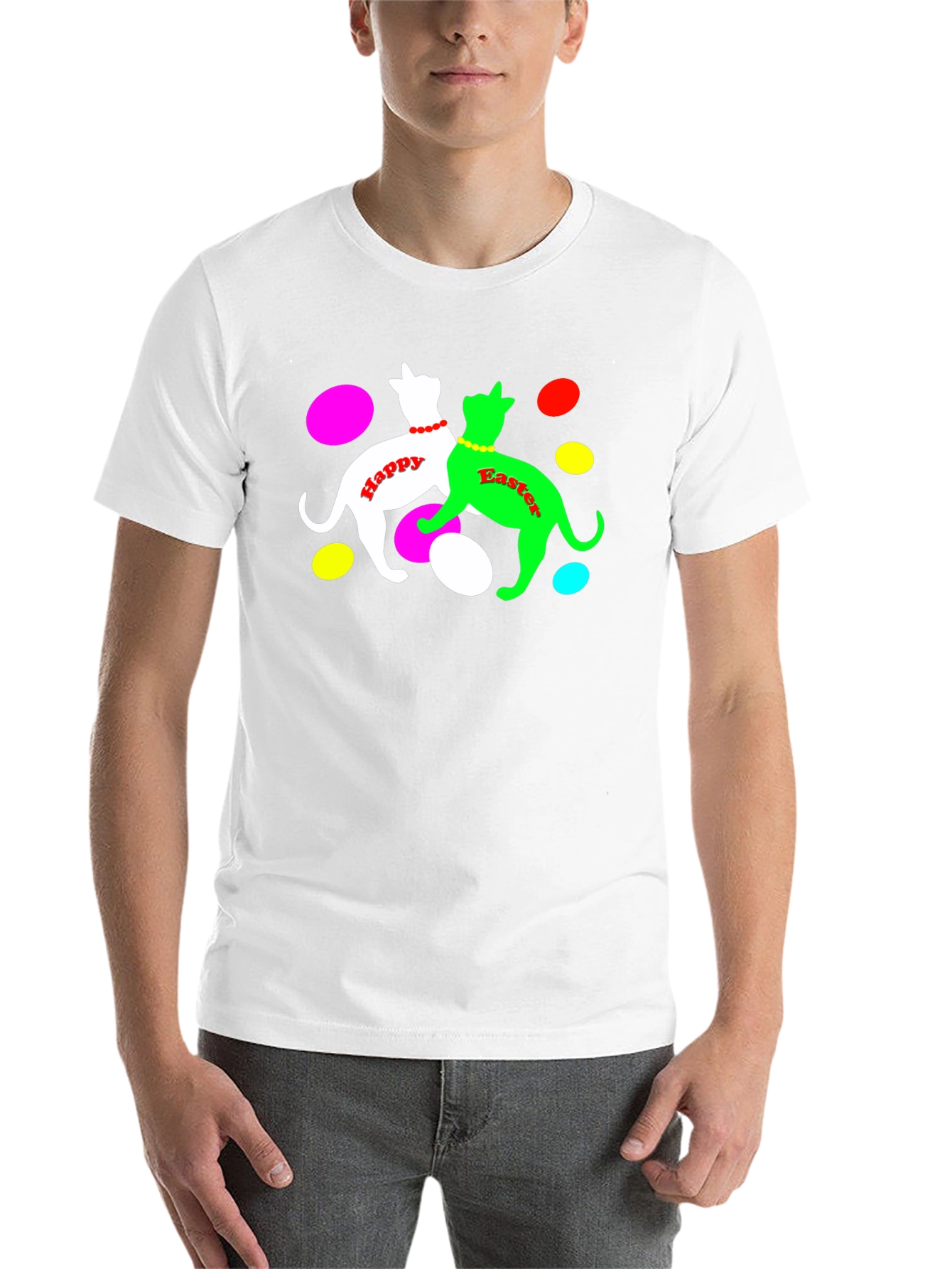 Camiseta Negra Gatos Pascua Feliz