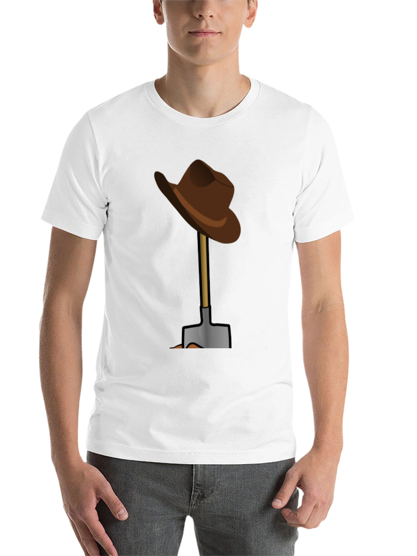 Black Funny T-Shirt: Hat on Shovel Graphic Tee view 14