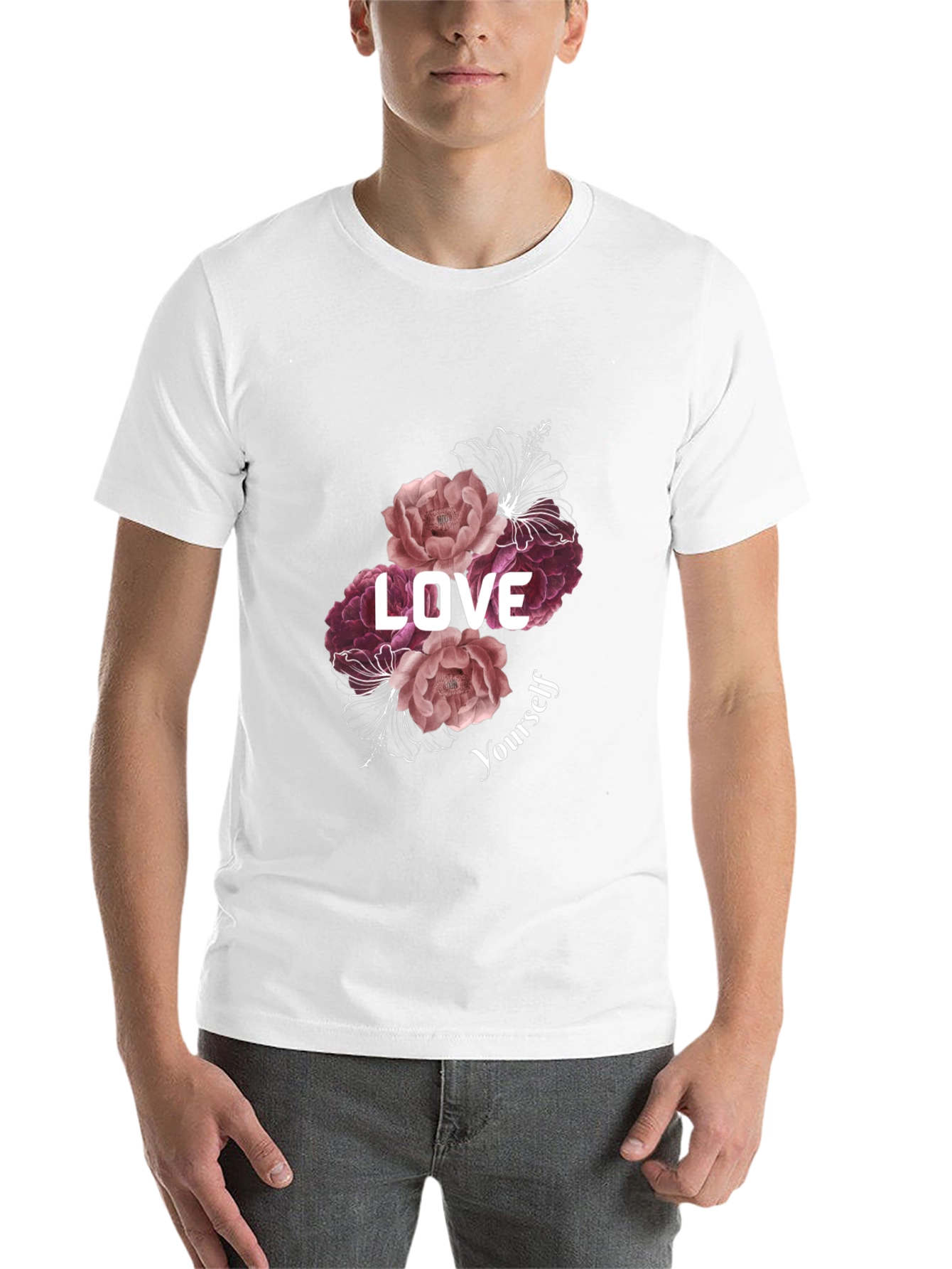 Black Love Yourself Floral Graphic Tee - Black view 14