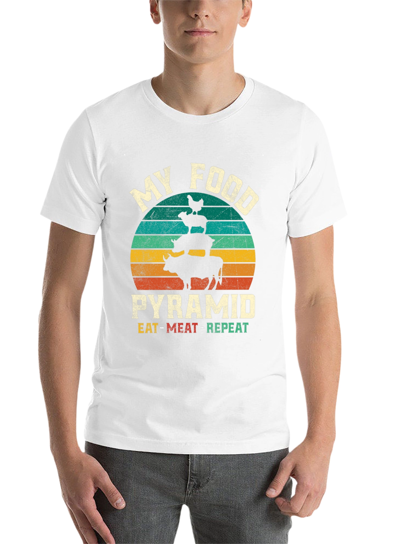 Black My Food Pyramid T-Shirt - Eat Meat Repeat view 14