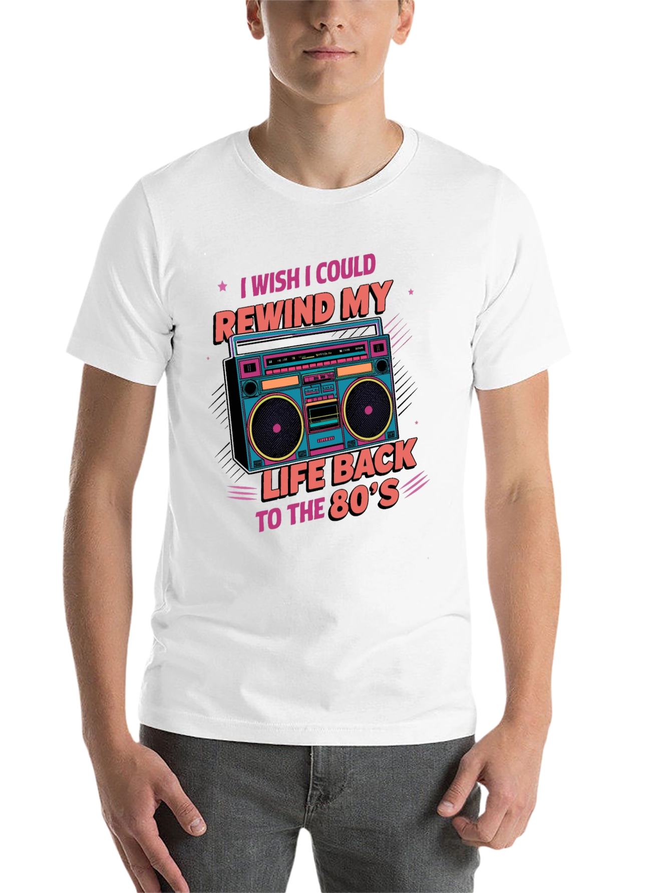 Black Rewind to the 80's Retro Boombox T-Shirt view 14