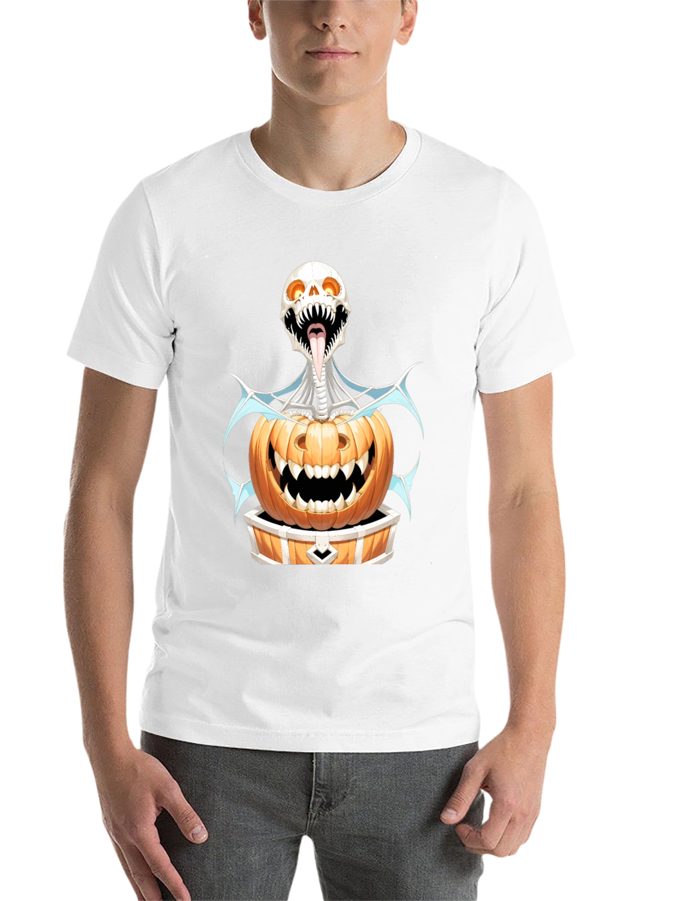 Black Halloween Skeleton Pumpkin Graphic Tee view 14
