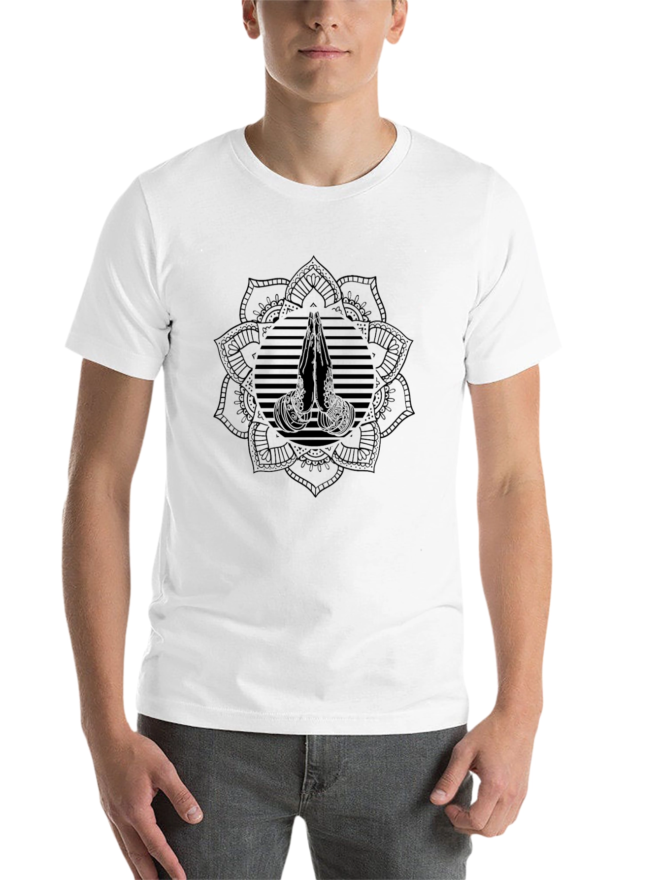 Black Black Mandala Hands T-Shirt - Stylish Graphic Tee view 14