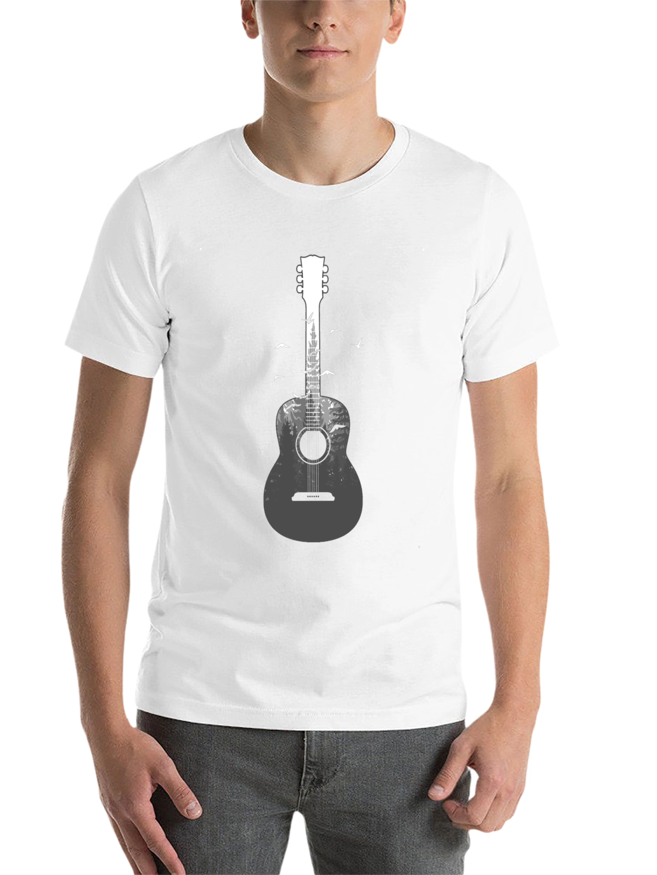 Black Acoustic Guitar Forest Graphic Tee - Nature Music Lover T-Shirt view 14